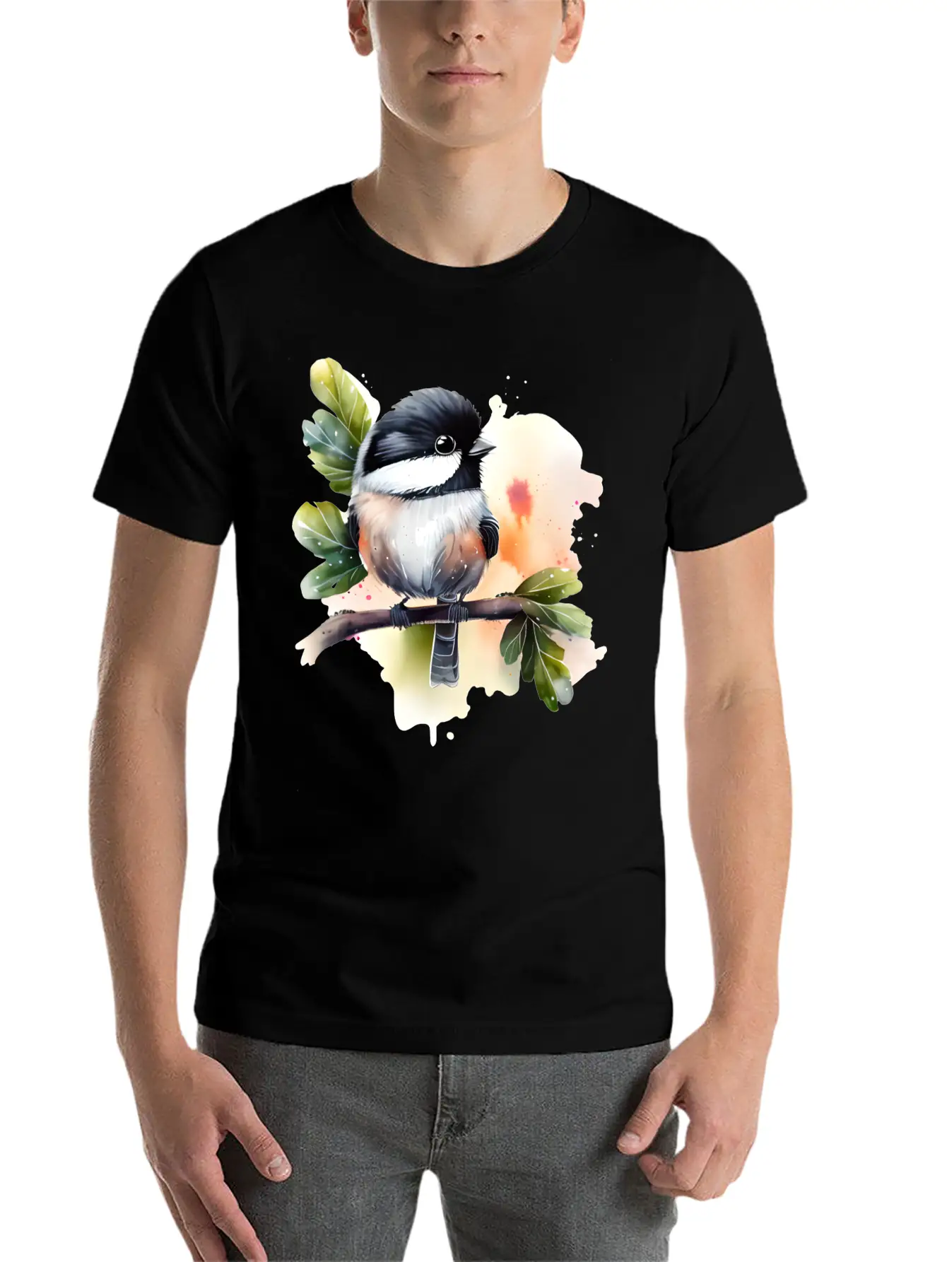 Chickadee On A Branch Unisex Short Sleeve Soft Cotton T-Shirt – Casual Everyday Wear