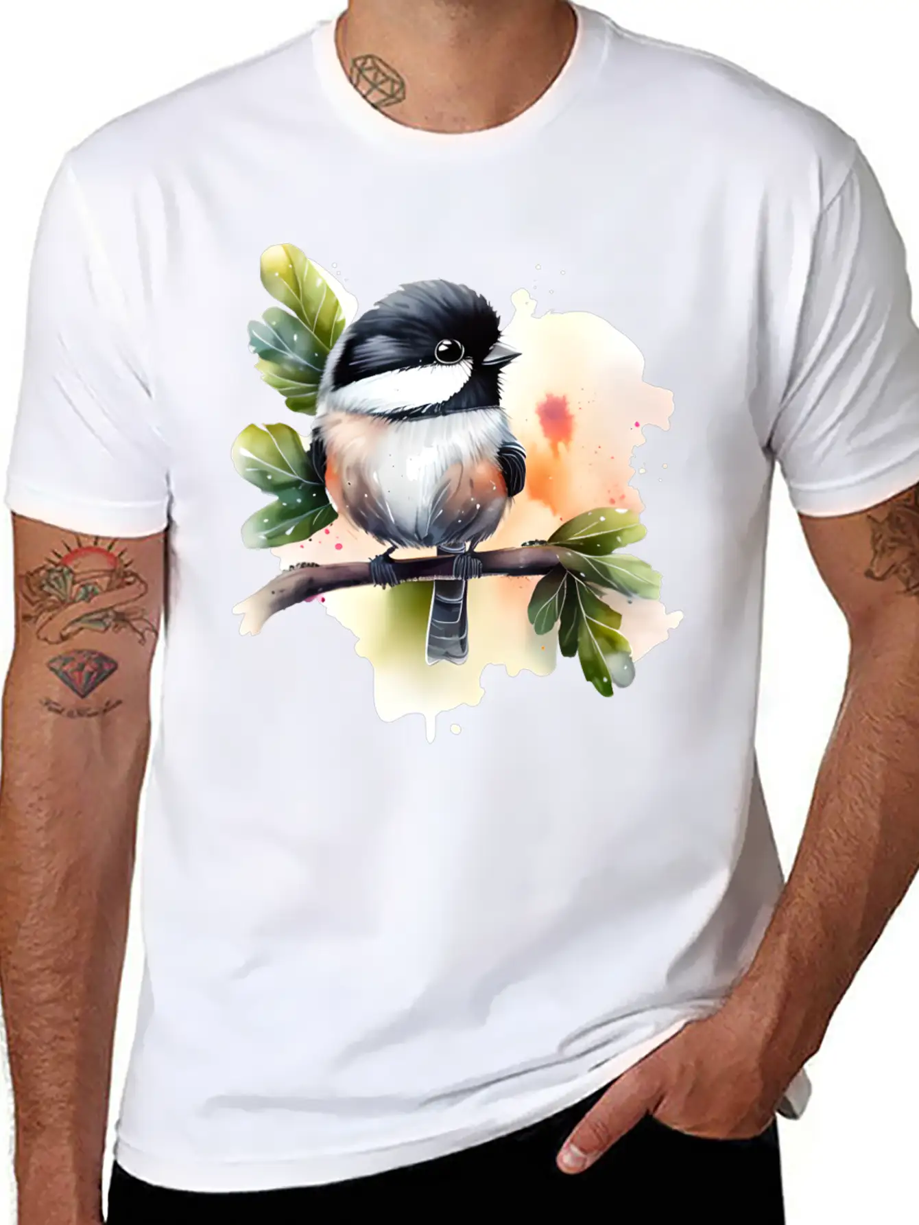 Chickadee On A Branch Unisex Short Sleeve Soft Cotton T-Shirt – Casual Everyday Wear
