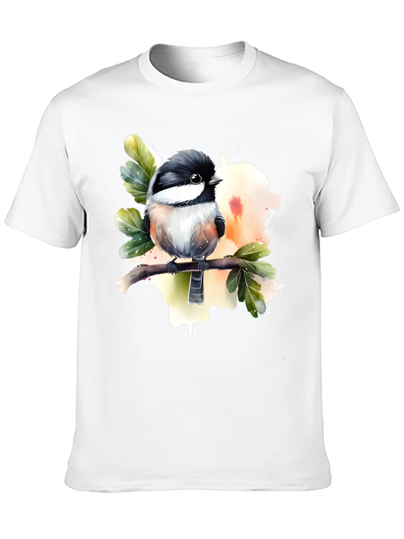 Chickadee On A Branch Unisex Short Sleeve Soft Cotton T-Shirt – Casual Everyday Wear