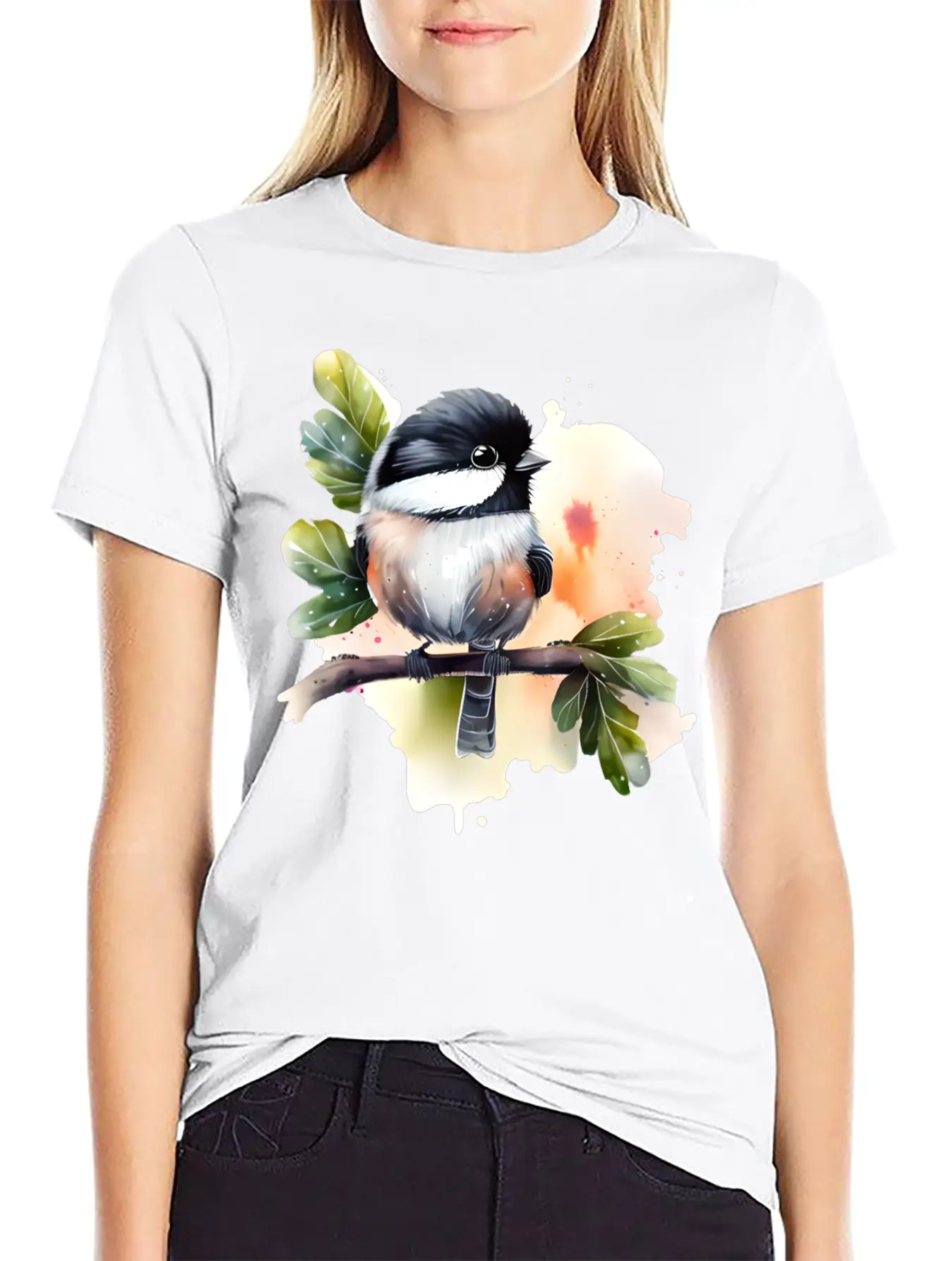 Chickadee On A Branch Unisex Short Sleeve Soft Cotton T-Shirt – Casual Everyday Wear