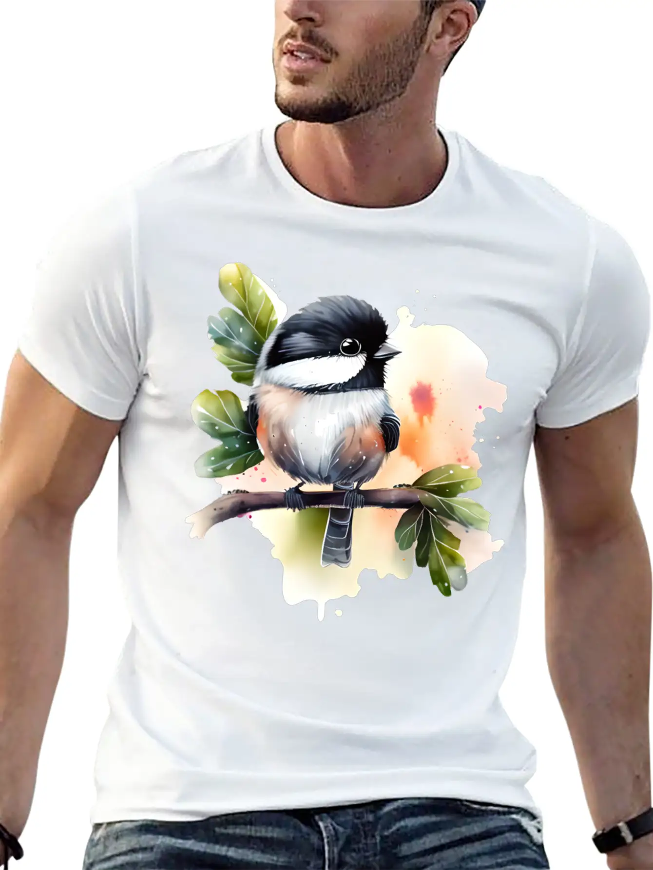 Chickadee On A Branch Unisex Short Sleeve Soft Cotton T-Shirt – Casual Everyday Wear
