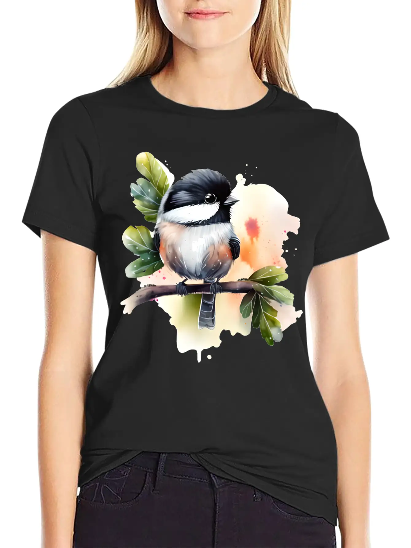 Chickadee On A Branch Unisex Short Sleeve Soft Cotton T-Shirt – Casual Everyday Wear