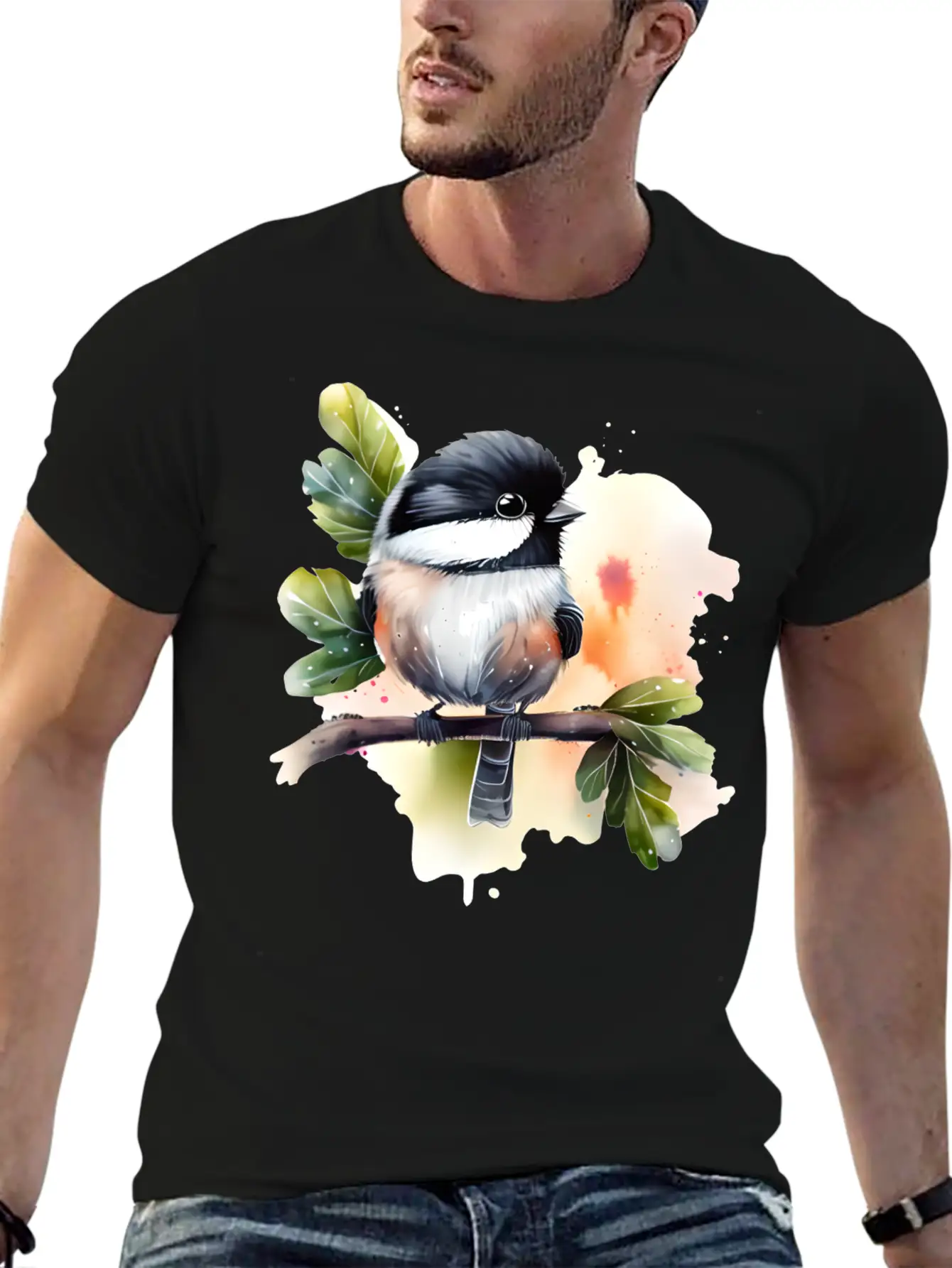 Chickadee On A Branch Unisex Short Sleeve Soft Cotton T-Shirt – Casual Everyday Wear