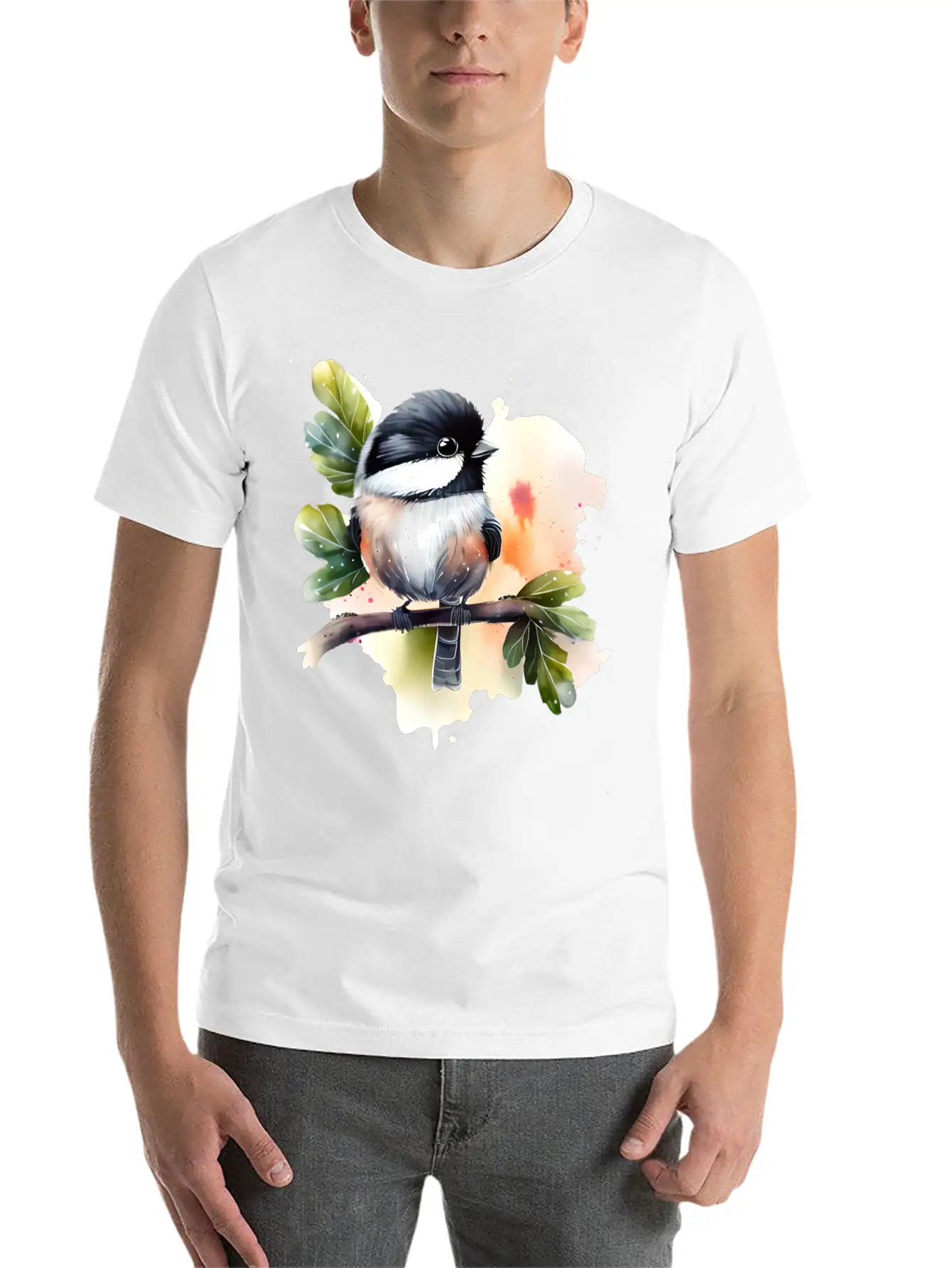 Chickadee On A Branch Unisex Short Sleeve Soft Cotton T-Shirt – Casual Everyday Wear