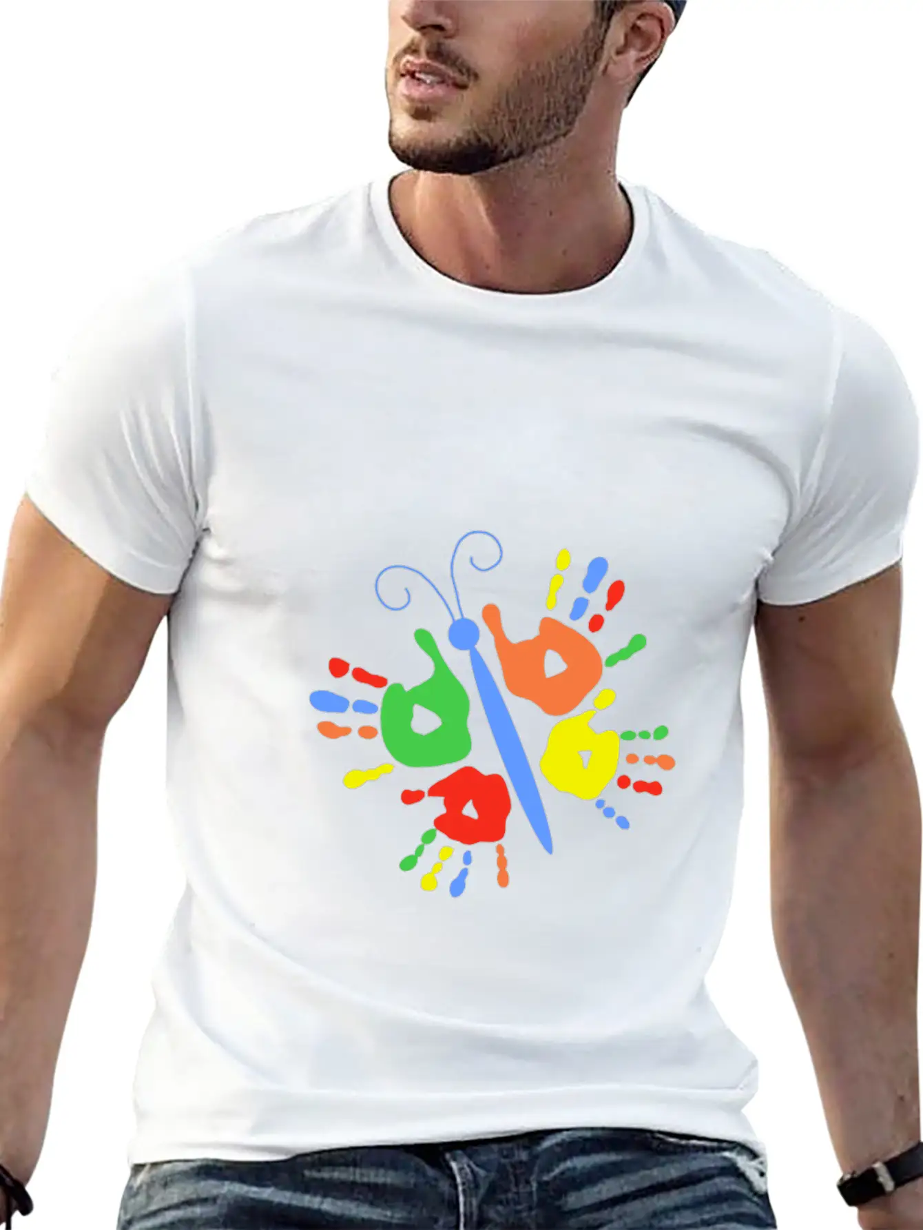 Children Handprint Butterfly Stylish Everyday T-Shirt – Unisex Basic Cotton Tee