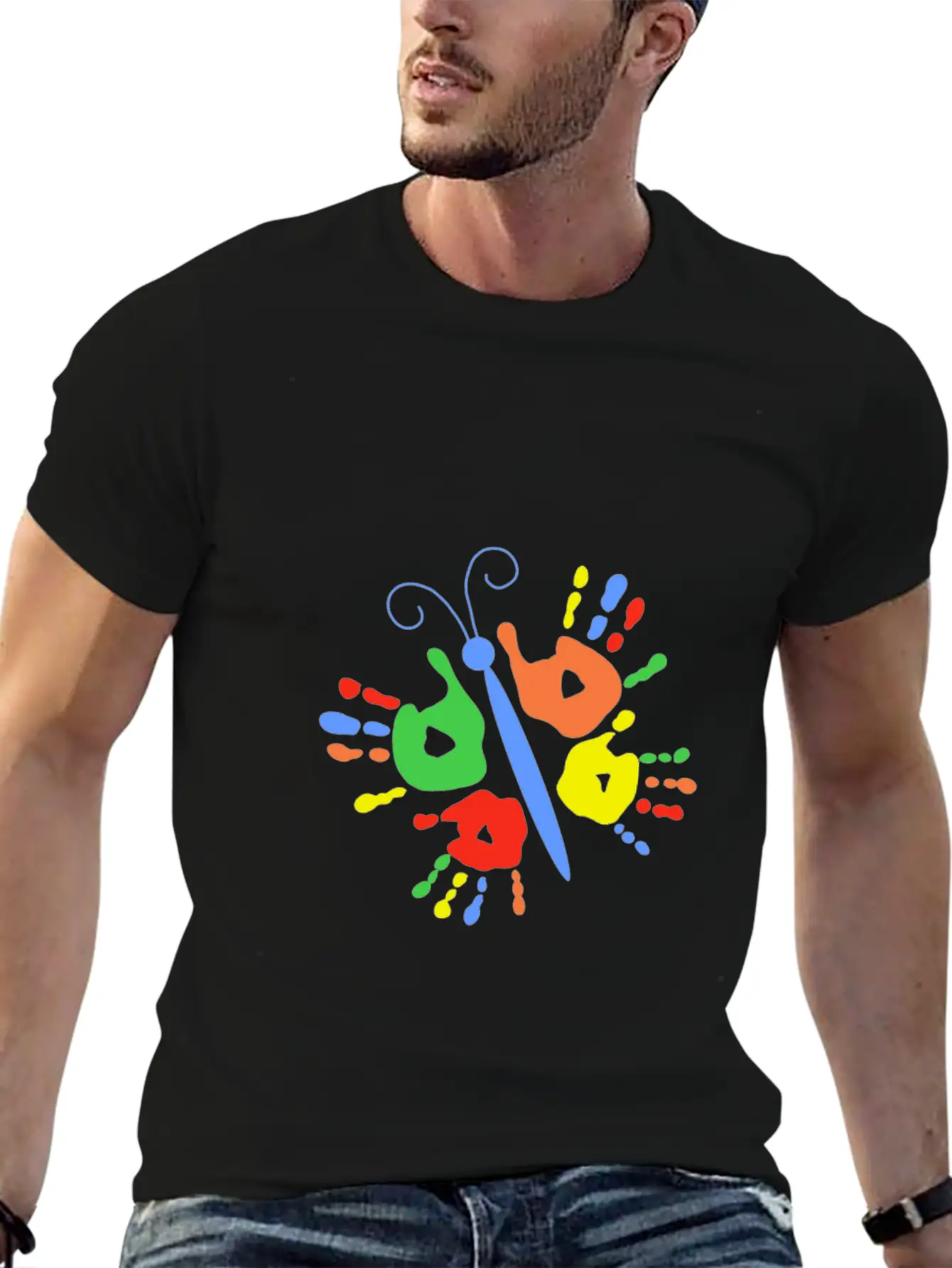 Children Handprint Butterfly Stylish Everyday T-Shirt – Unisex Basic Cotton Tee