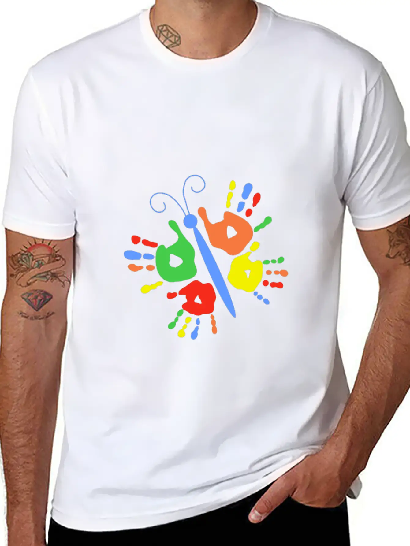 Children Handprint Butterfly Stylish Everyday T-Shirt – Unisex Basic Cotton Tee