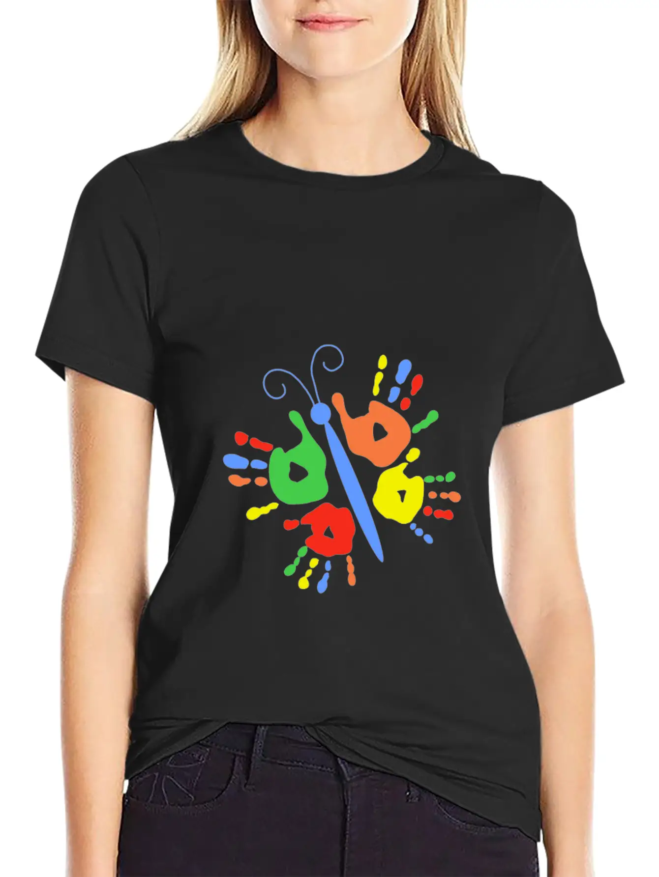 Children Handprint Butterfly Stylish Everyday T-Shirt – Unisex Basic Cotton Tee