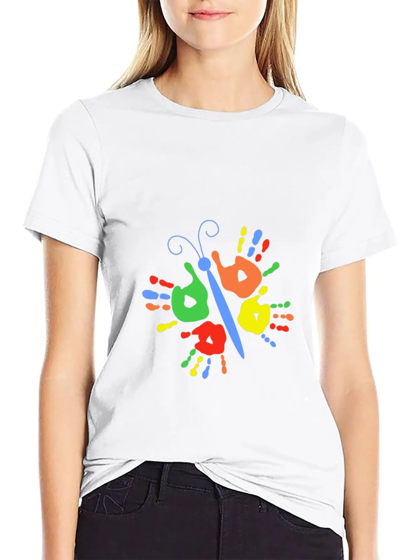 Children Handprint Butterfly Stylish Everyday T-Shirt – Unisex Basic Cotton Tee