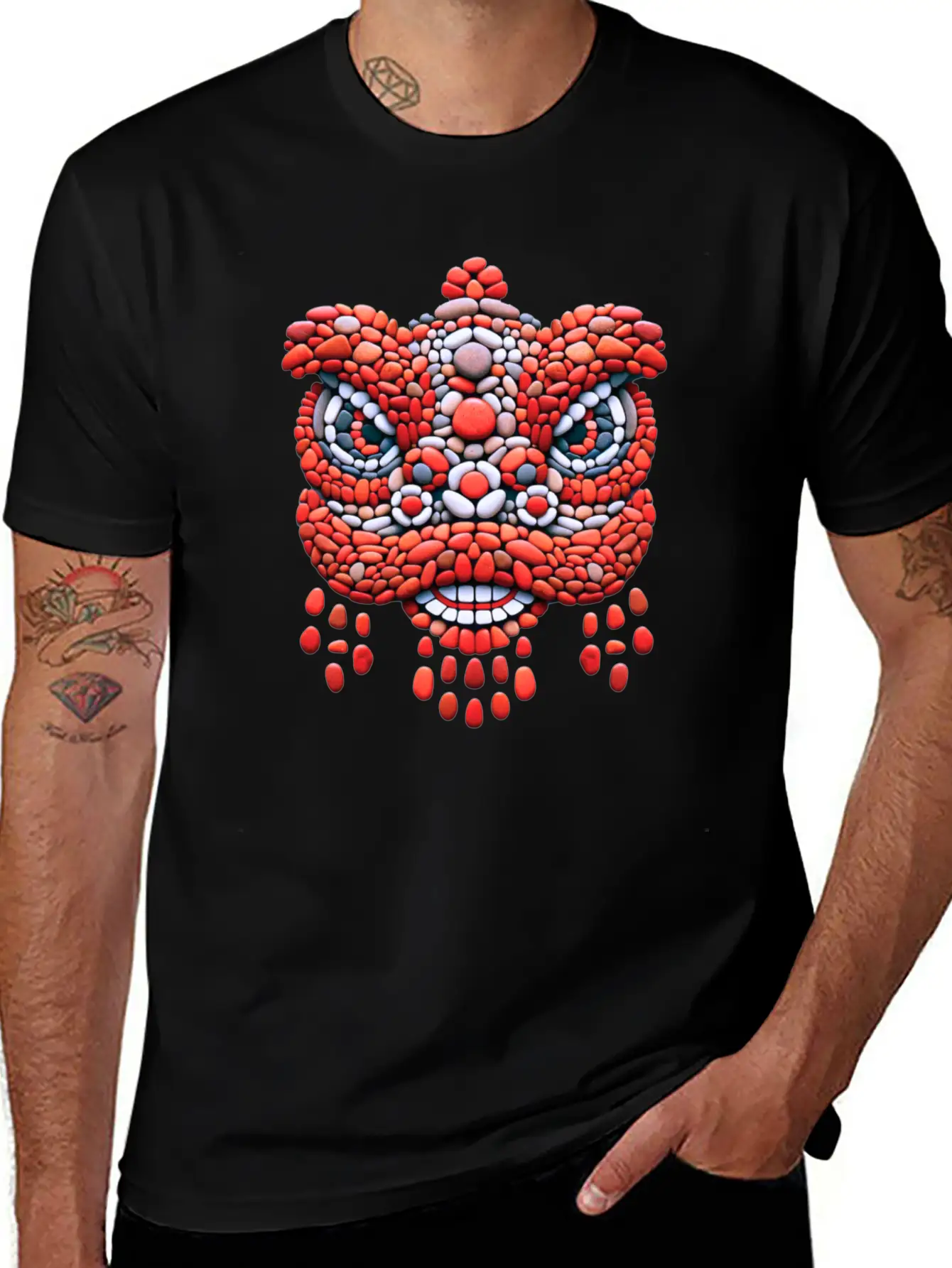 Chinese New Year - Red Pebble Lion Dance Mask Comfortable Minimalist Graphic Tee – Summer Style Essential