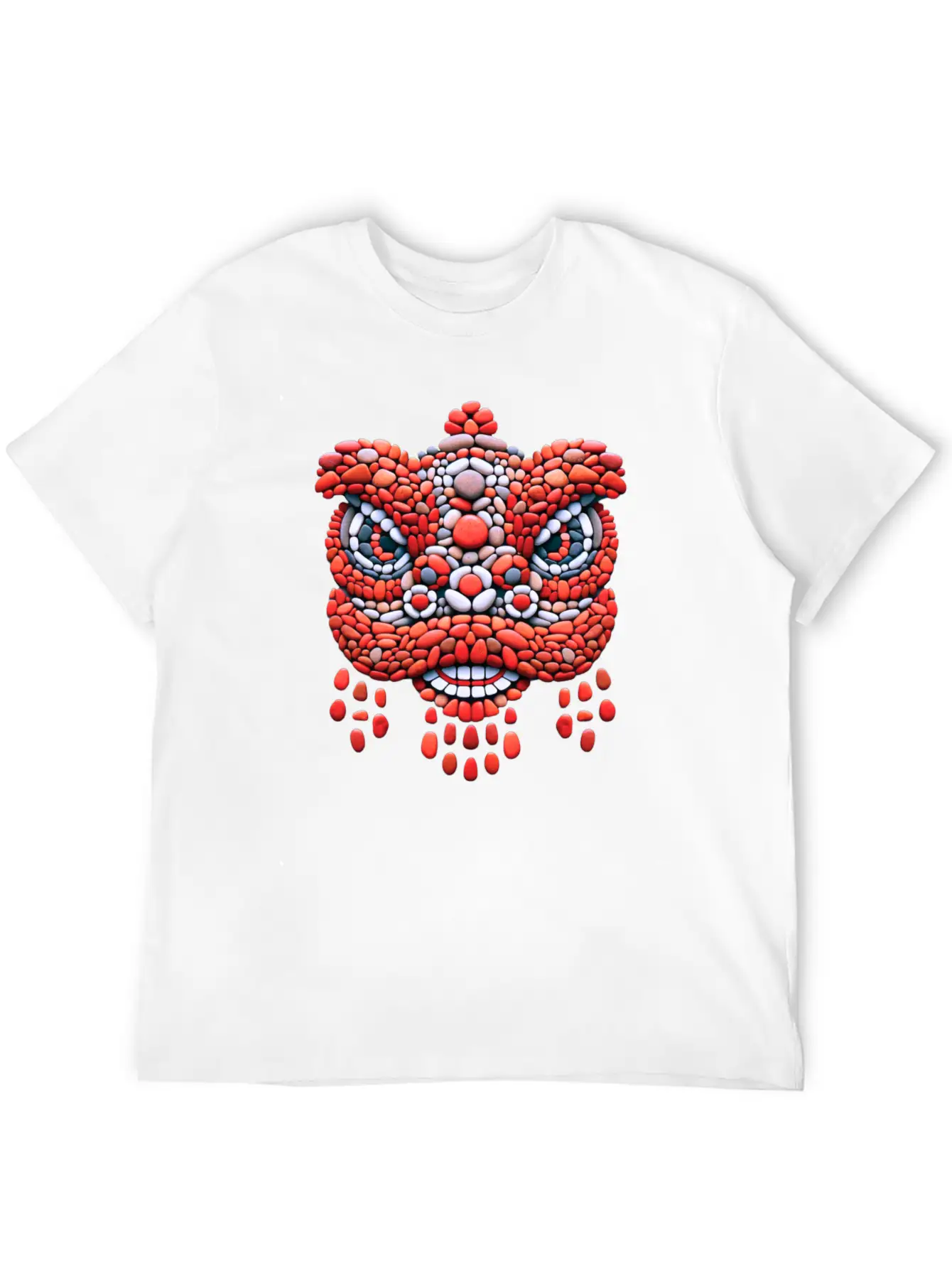 Chinese New Year - Red Pebble Lion Dance Mask Comfortable Minimalist Graphic Tee – Summer Style Essential