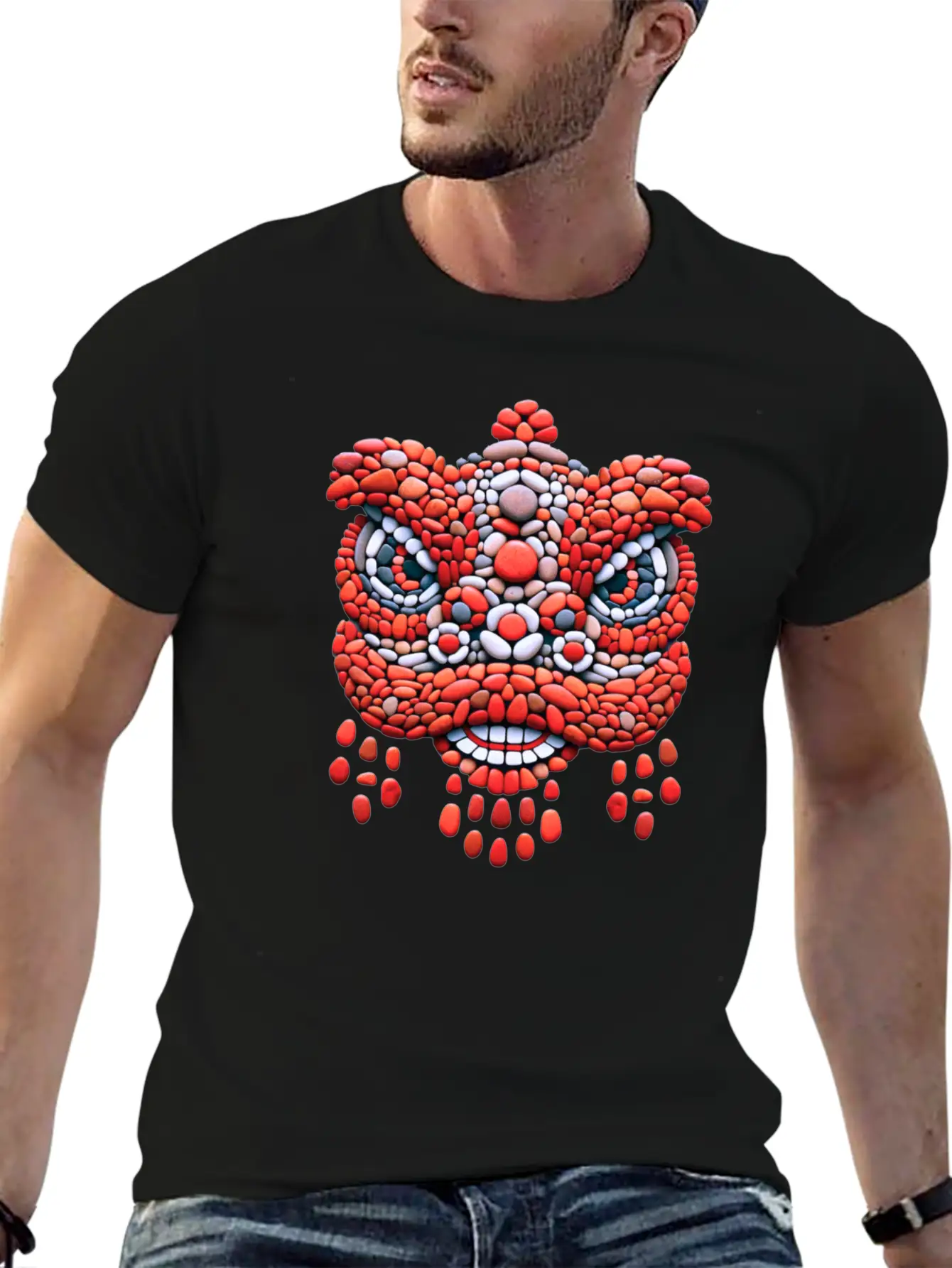 Chinese New Year - Red Pebble Lion Dance Mask Comfortable Minimalist Graphic Tee – Summer Style Essential