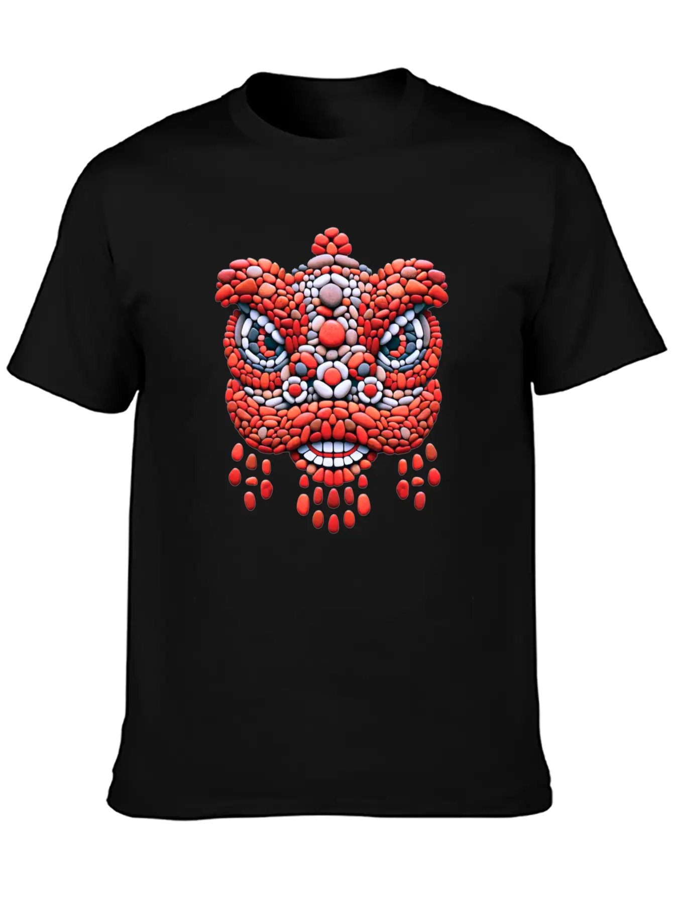 Chinese New Year - Red Pebble Lion Dance Mask Comfortable Minimalist Graphic Tee – Summer Style Essential