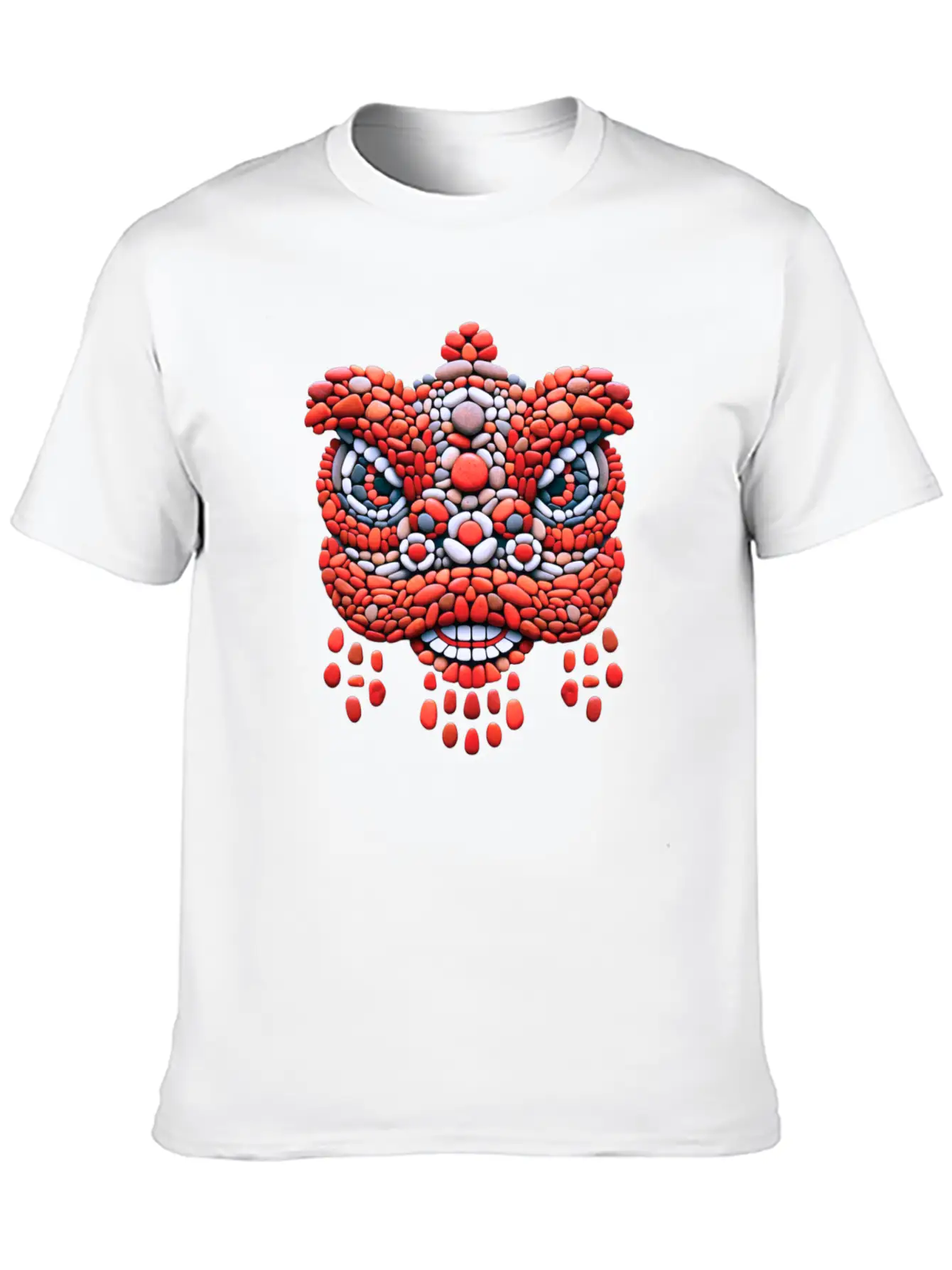 Chinese New Year - Red Pebble Lion Dance Mask Comfortable Minimalist Graphic Tee – Summer Style Essential