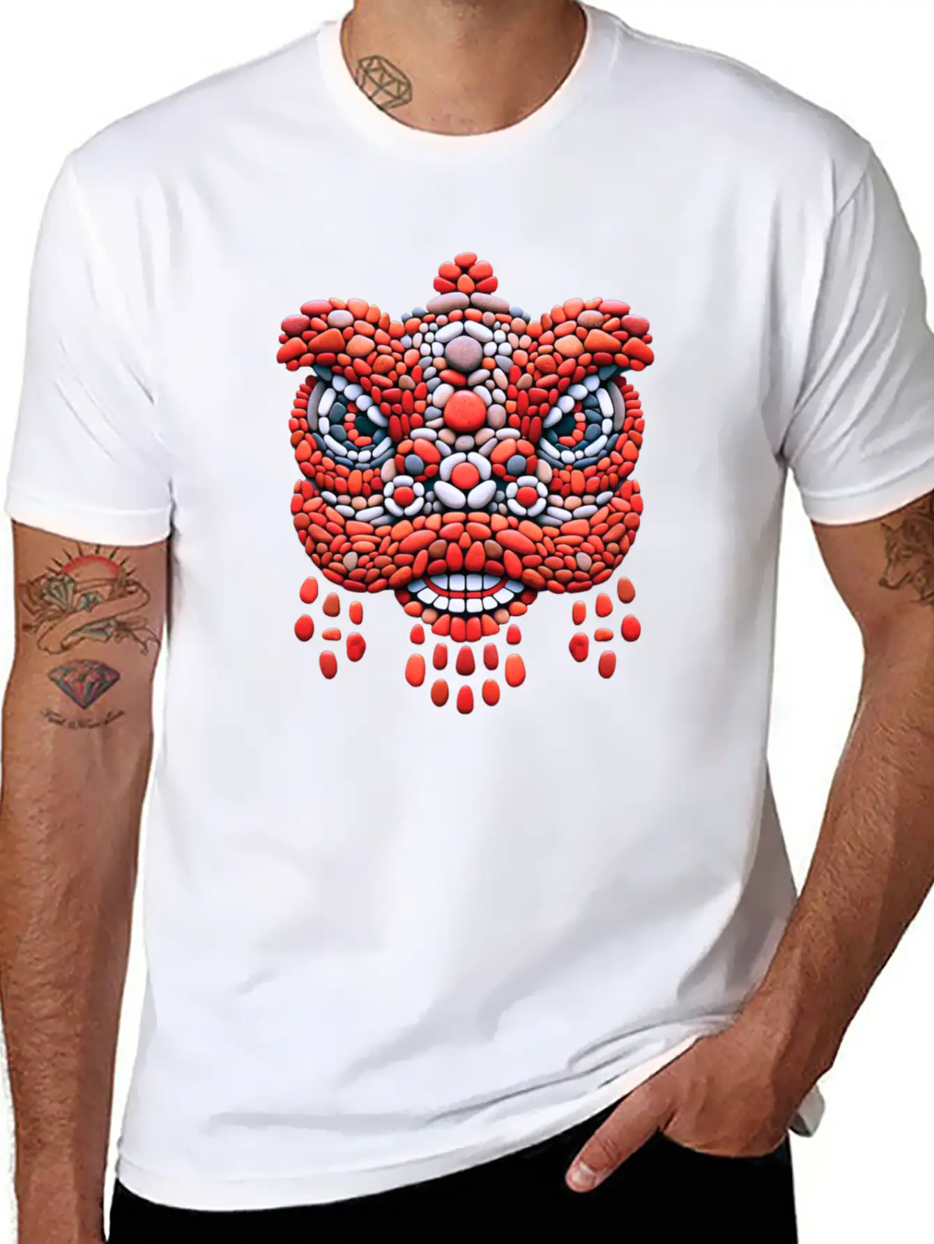 Chinese New Year - Red Pebble Lion Dance Mask Comfortable Minimalist Graphic Tee – Summer Style Essential
