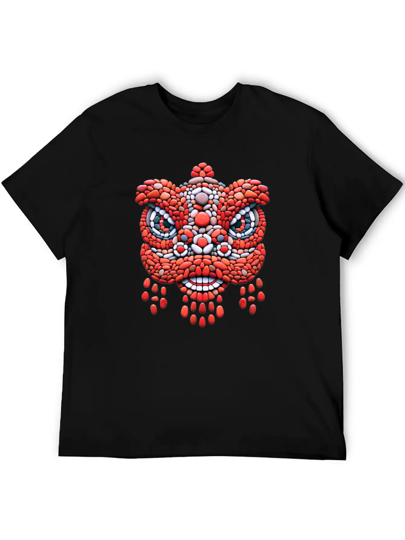 Chinese New Year - Red Pebble Lion Dance Mask Comfortable Minimalist Graphic Tee – Summer Style Essential