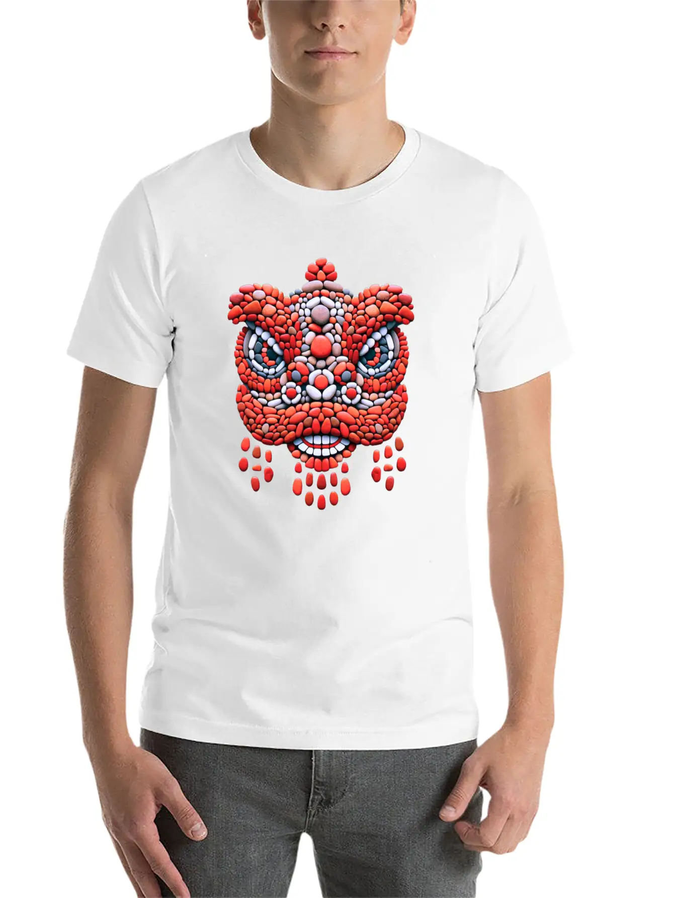 Chinese New Year - Red Pebble Lion Dance Mask Comfortable Minimalist Graphic Tee – Summer Style Essential