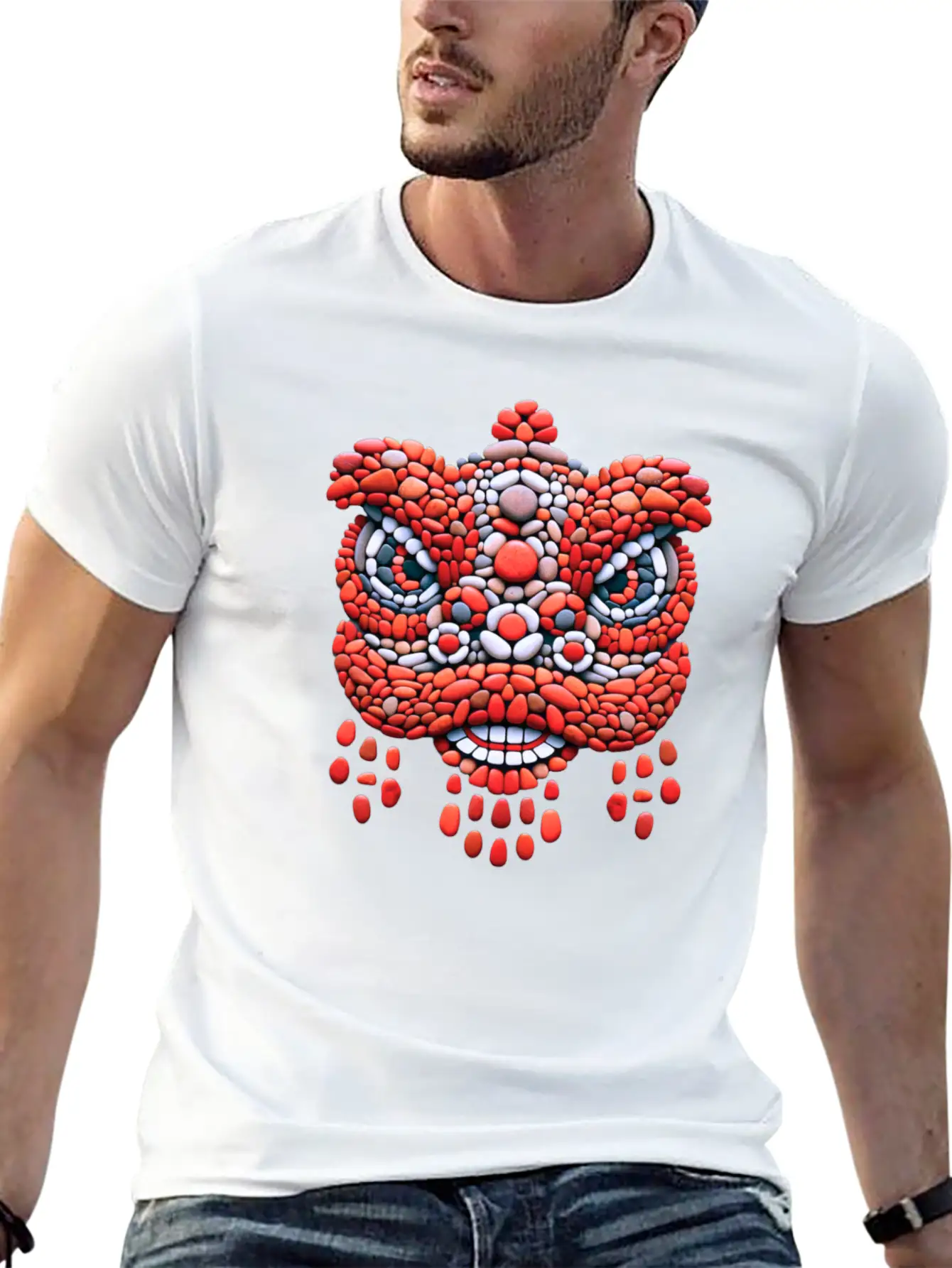Chinese New Year - Red Pebble Lion Dance Mask Comfortable Minimalist Graphic Tee – Summer Style Essential