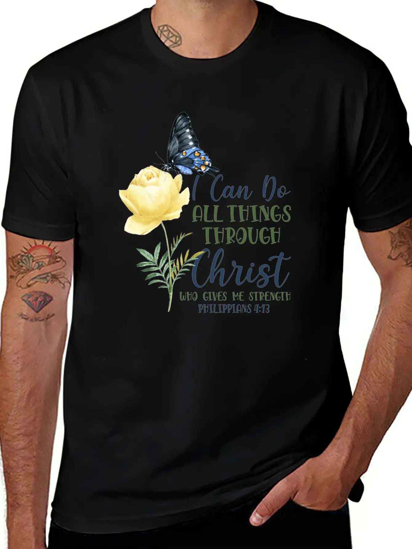 Christian Bible Verse Butterfly Essential Unisex Summer Tee – Soft Cotton Casual Fit