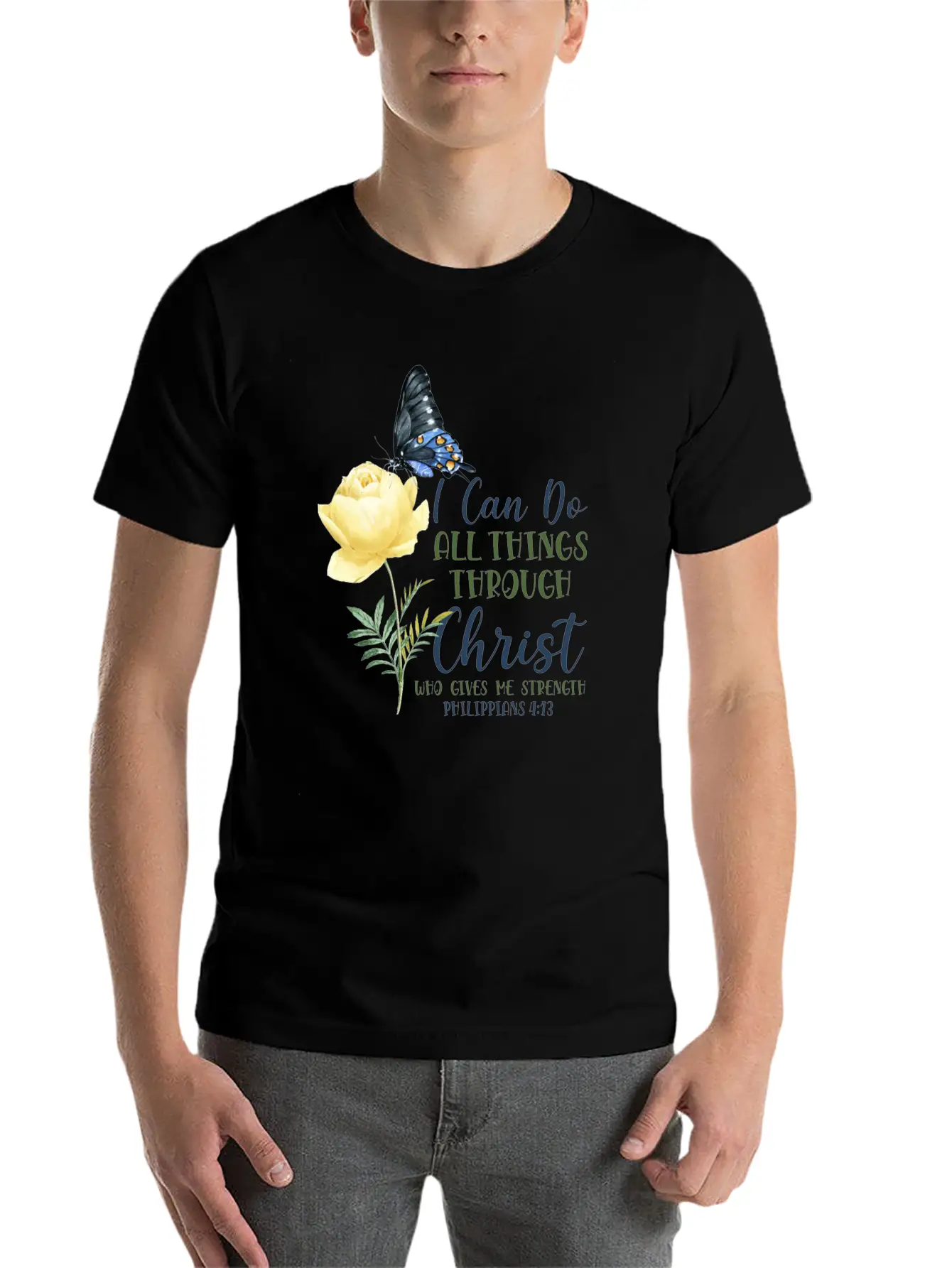 Christian Bible Verse Butterfly Essential Unisex Summer Tee – Soft Cotton Casual Fit