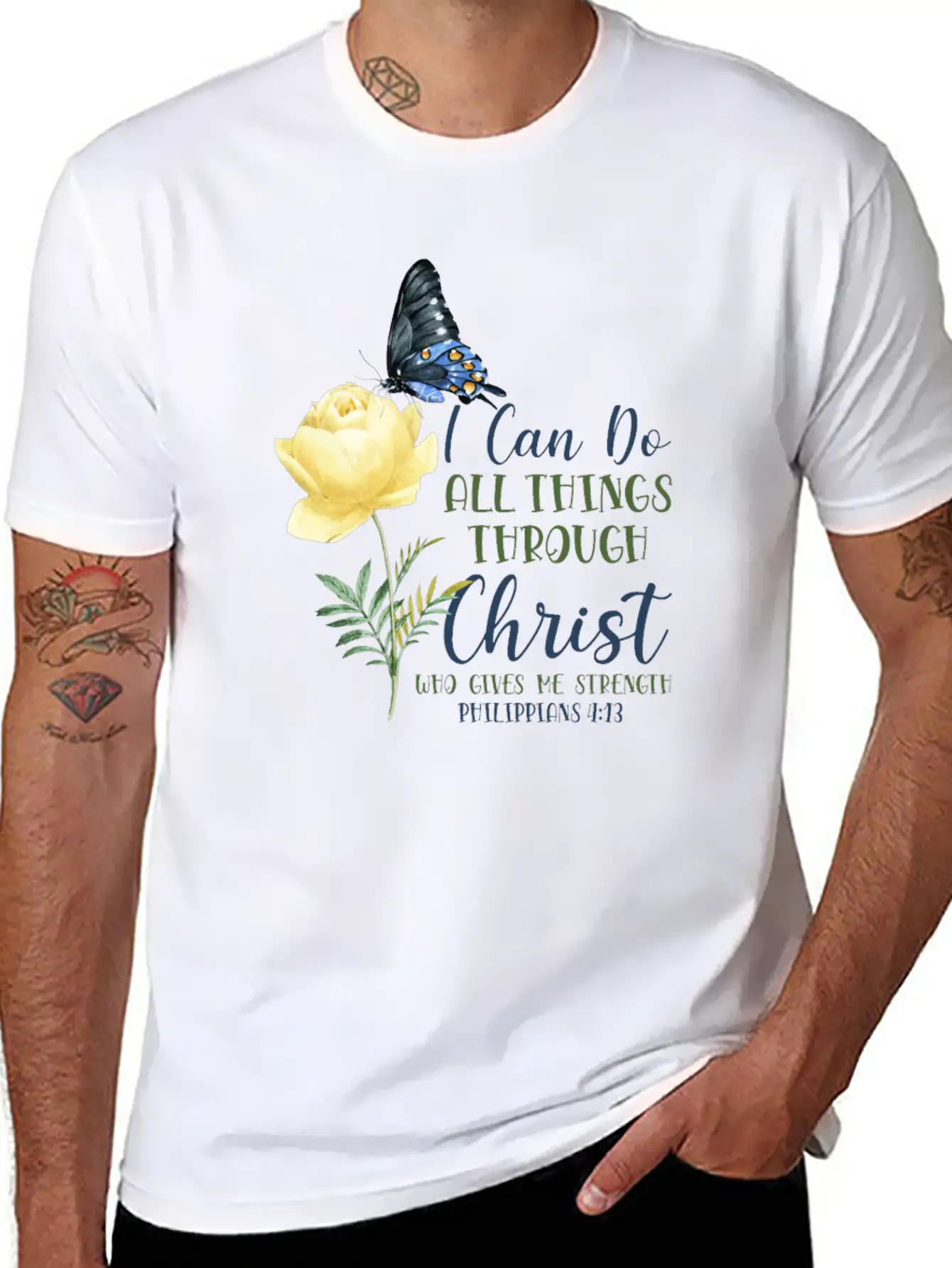 Christian Bible Verse Butterfly Essential Unisex Summer Tee – Soft Cotton Casual Fit