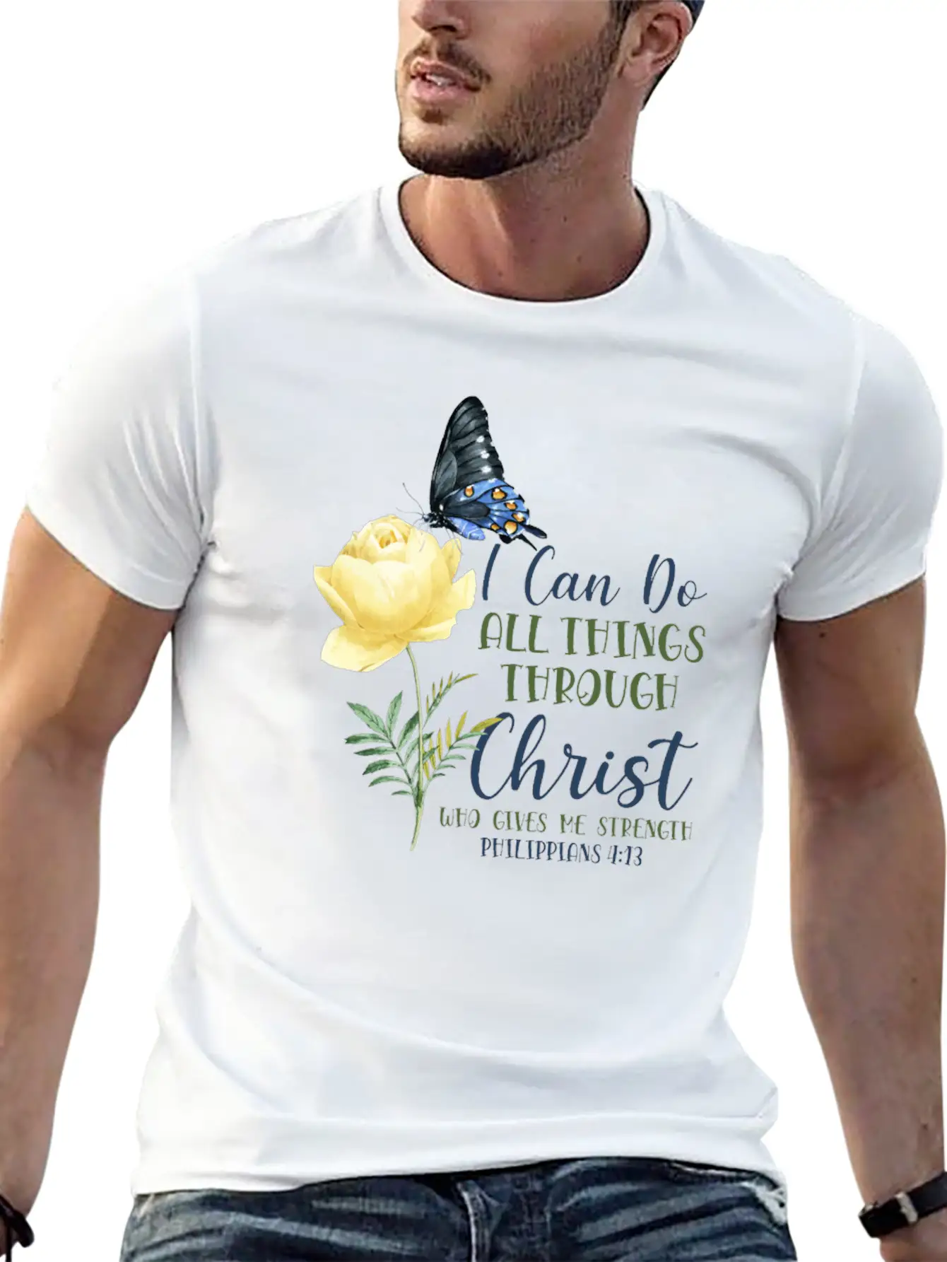 Christian Bible Verse Butterfly Essential Unisex Summer Tee – Soft Cotton Casual Fit