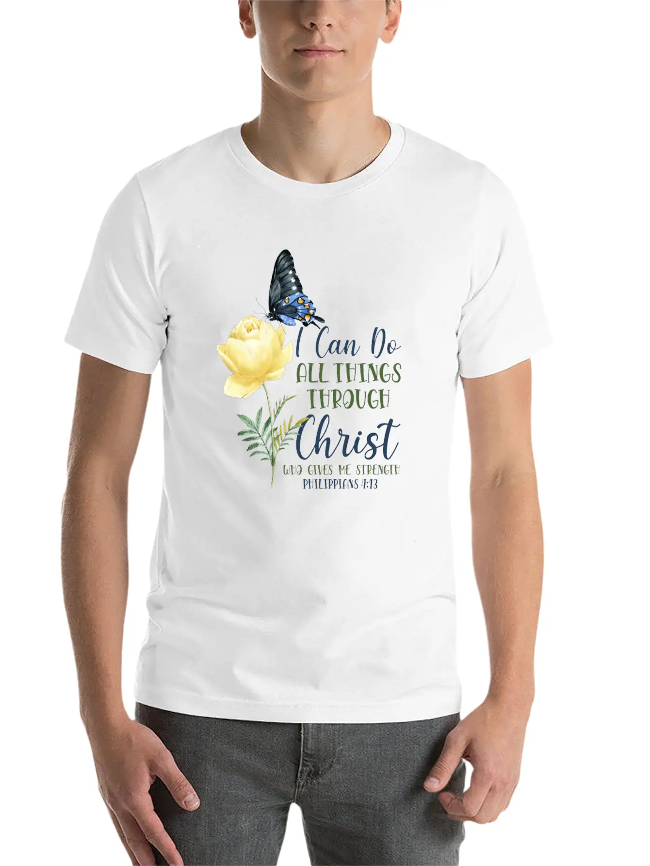 Christian Bible Verse Butterfly Essential Unisex Summer Tee – Soft Cotton Casual Fit