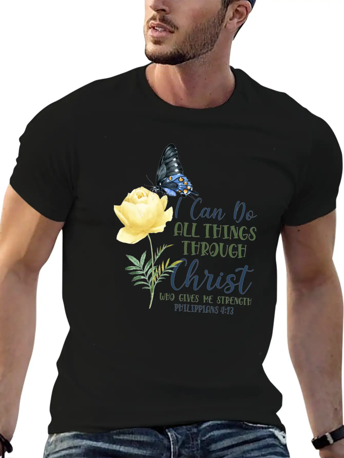 Christian Bible Verse Butterfly Essential Unisex Summer Tee – Soft Cotton Casual Fit