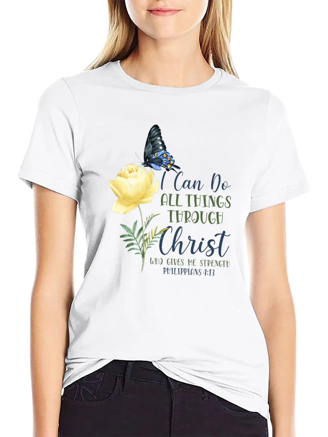Christian Bible Verse Butterfly Essential Unisex Summer Tee – Soft Cotton Casual Fit