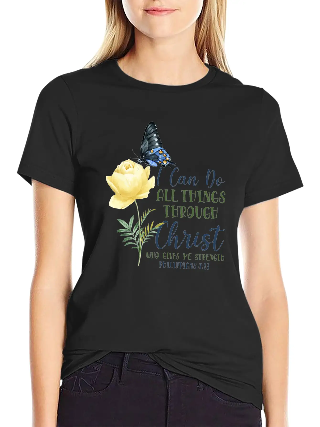 Christian Bible Verse Butterfly Essential Unisex Summer Tee – Soft Cotton Casual Fit