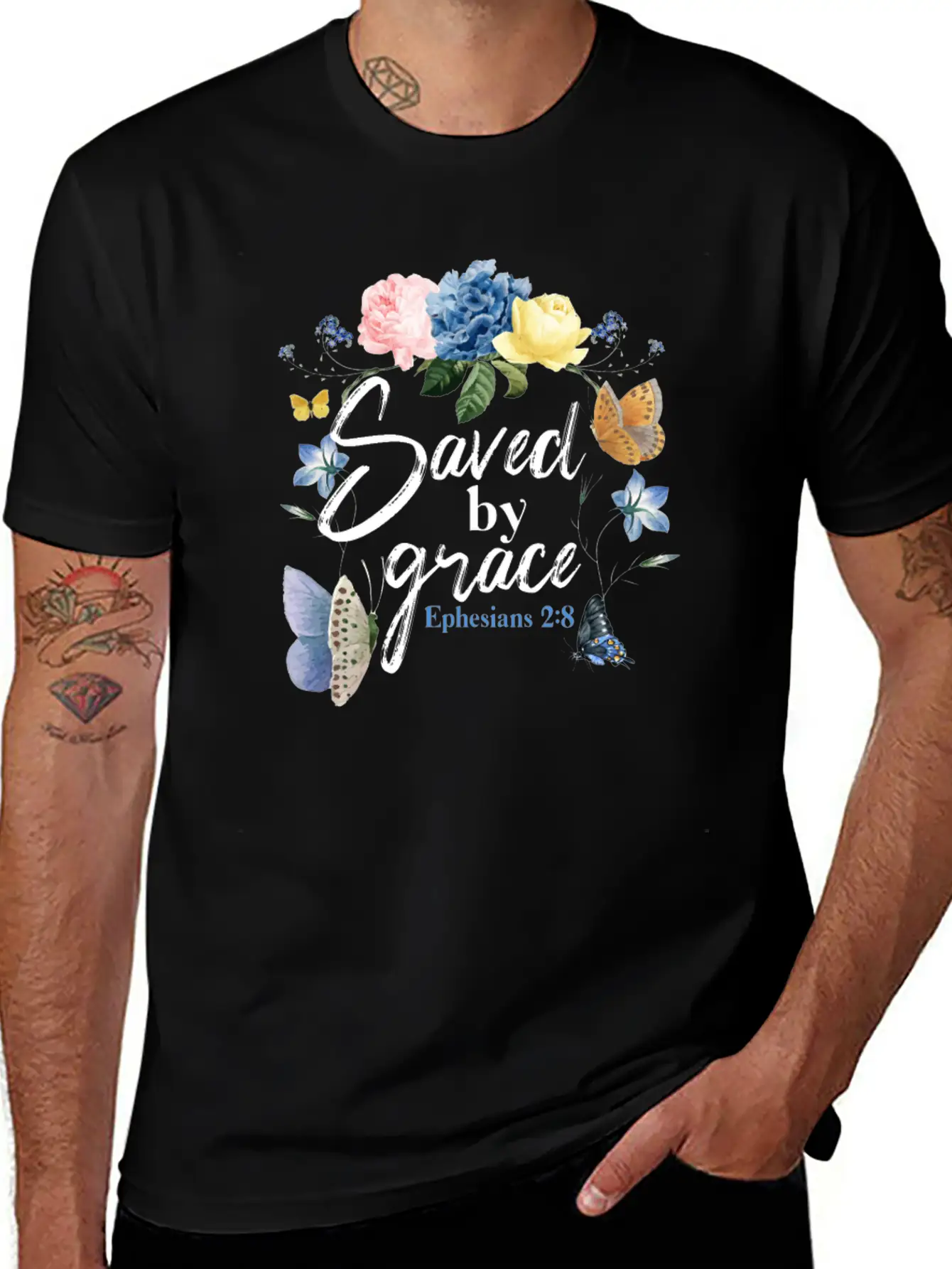 Christian Bible Verse Butterfly Unisex Short Sleeve Soft Cotton T-Shirt – Casual Everyday Wear