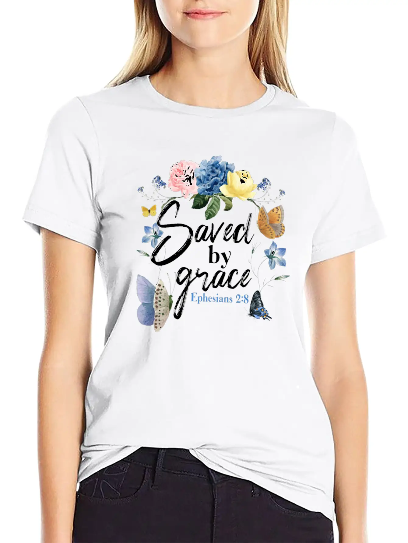 Christian Bible Verse Butterfly Unisex Short Sleeve Soft Cotton T-Shirt – Casual Everyday Wear