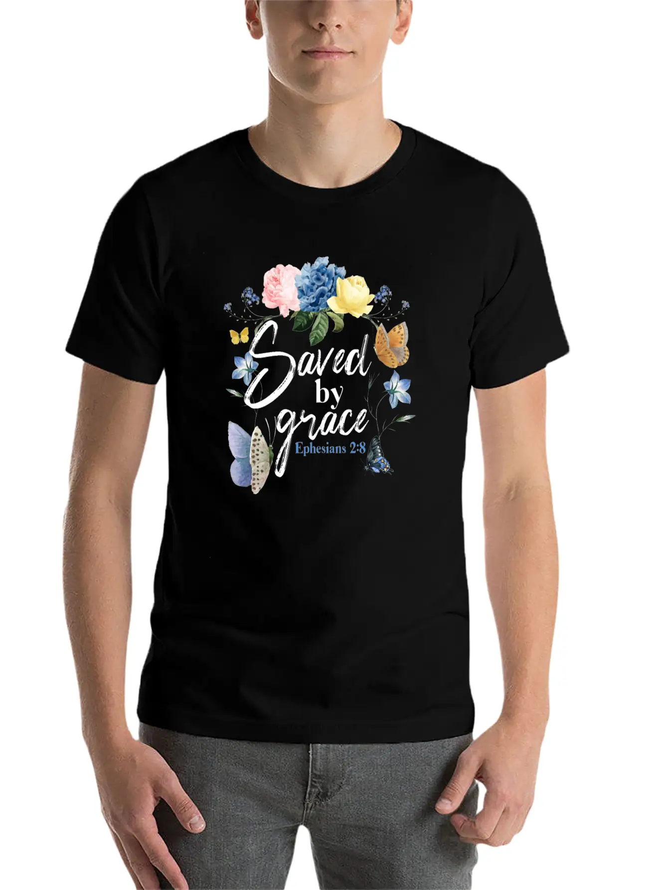Christian Bible Verse Butterfly Unisex Short Sleeve Soft Cotton T-Shirt – Casual Everyday Wear