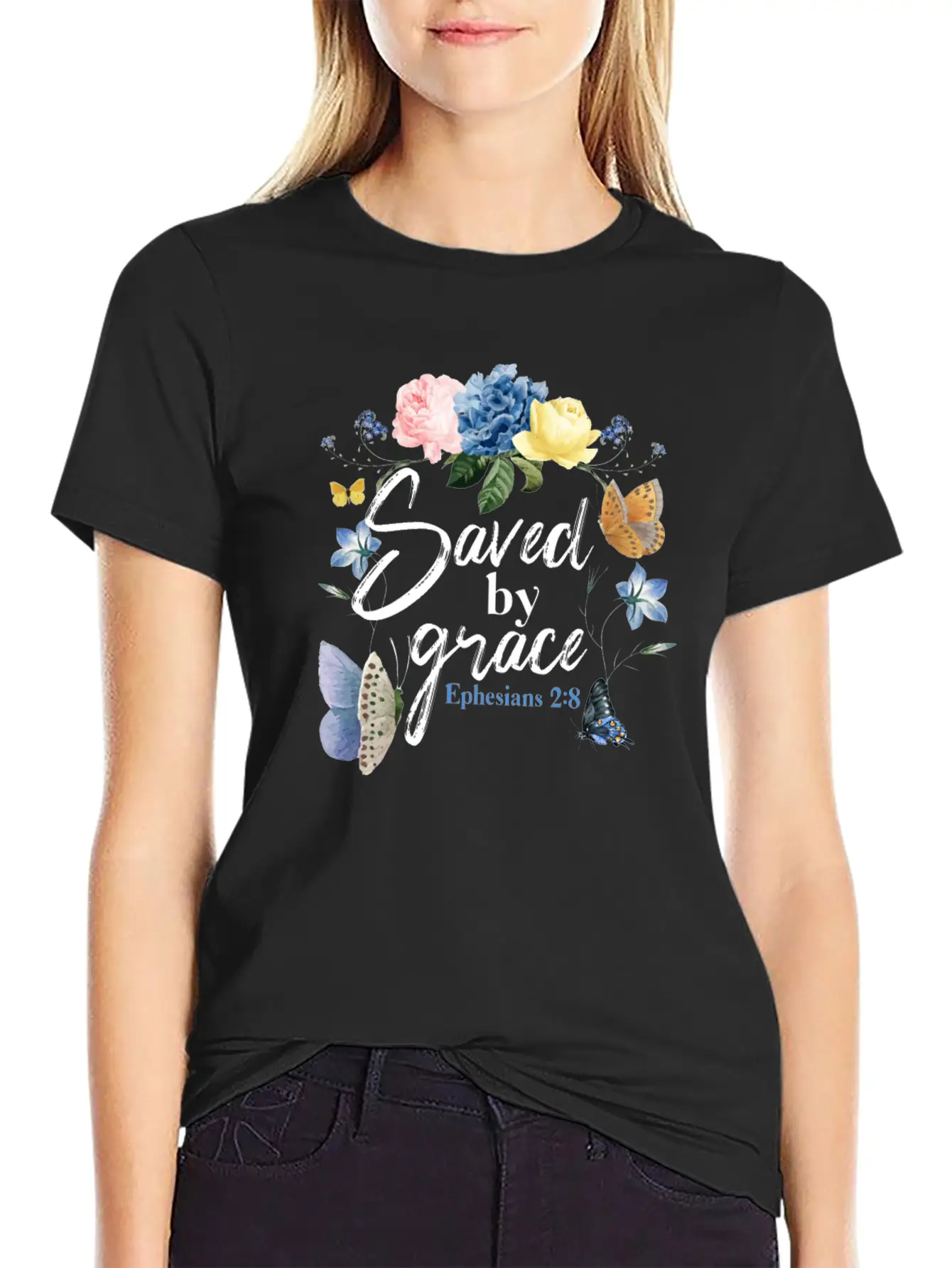 Christian Bible Verse Butterfly Unisex Short Sleeve Soft Cotton T-Shirt – Casual Everyday Wear