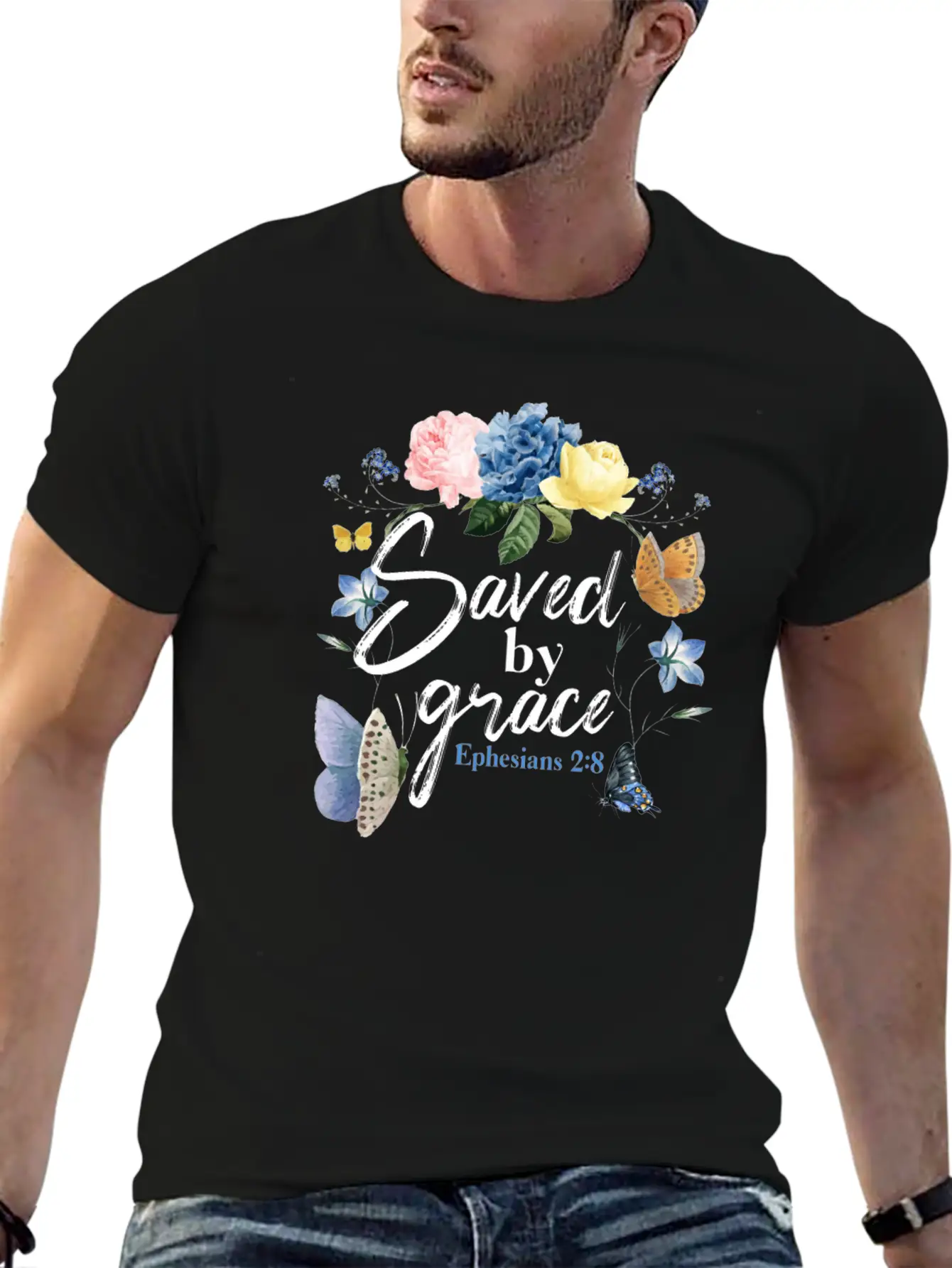 Christian Bible Verse Butterfly Unisex Short Sleeve Soft Cotton T-Shirt – Casual Everyday Wear