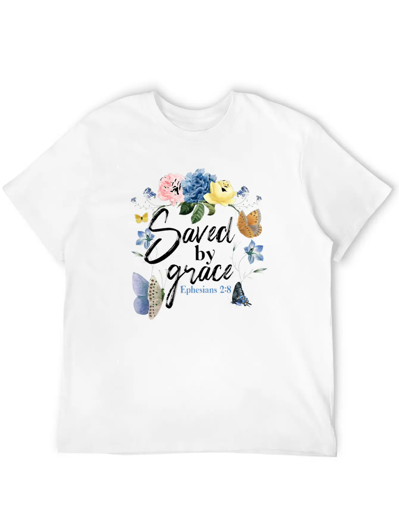 Christian Bible Verse Butterfly Unisex Short Sleeve Soft Cotton T-Shirt – Casual Everyday Wear