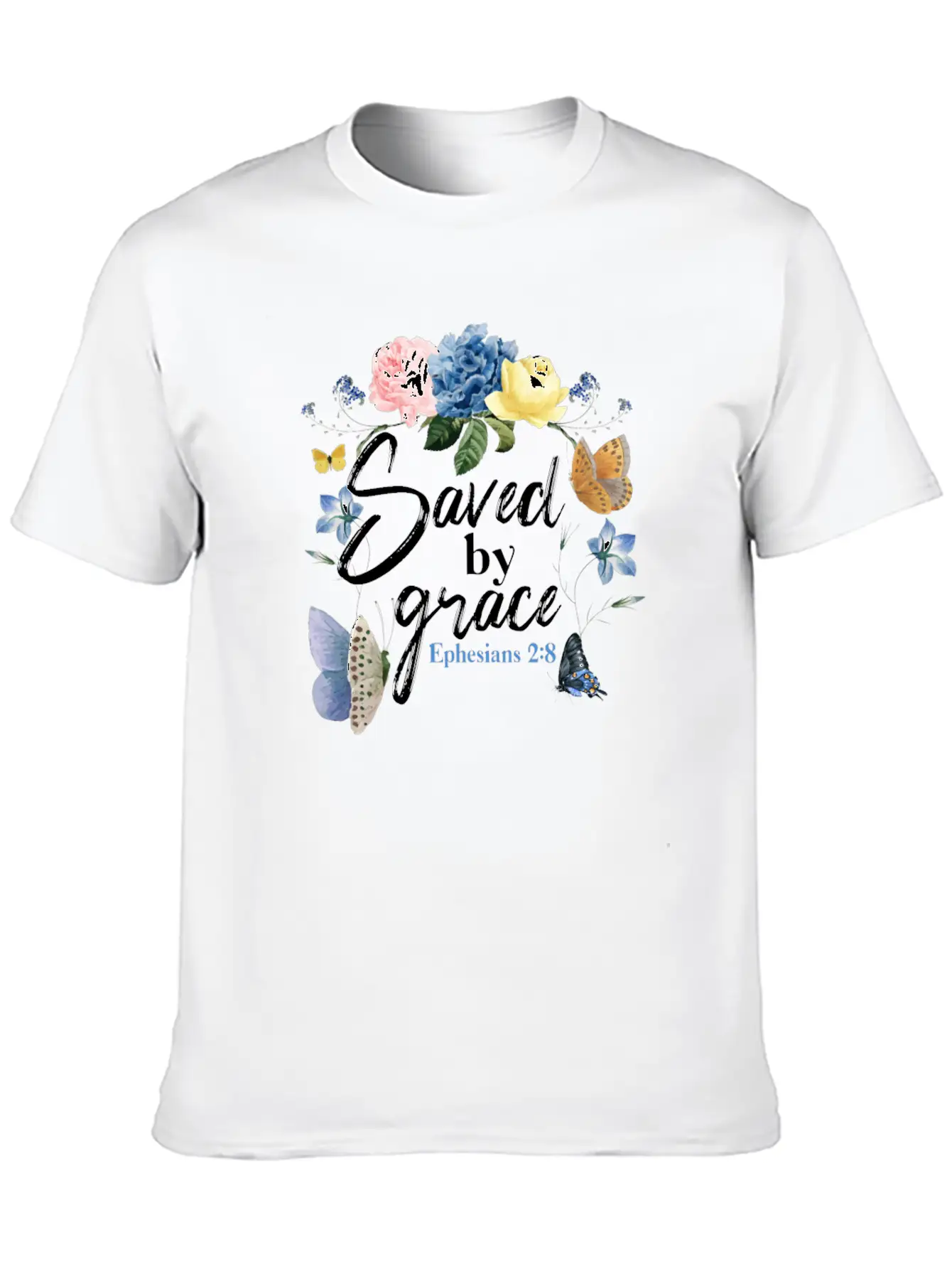 Christian Bible Verse Butterfly Unisex Short Sleeve Soft Cotton T-Shirt – Casual Everyday Wear