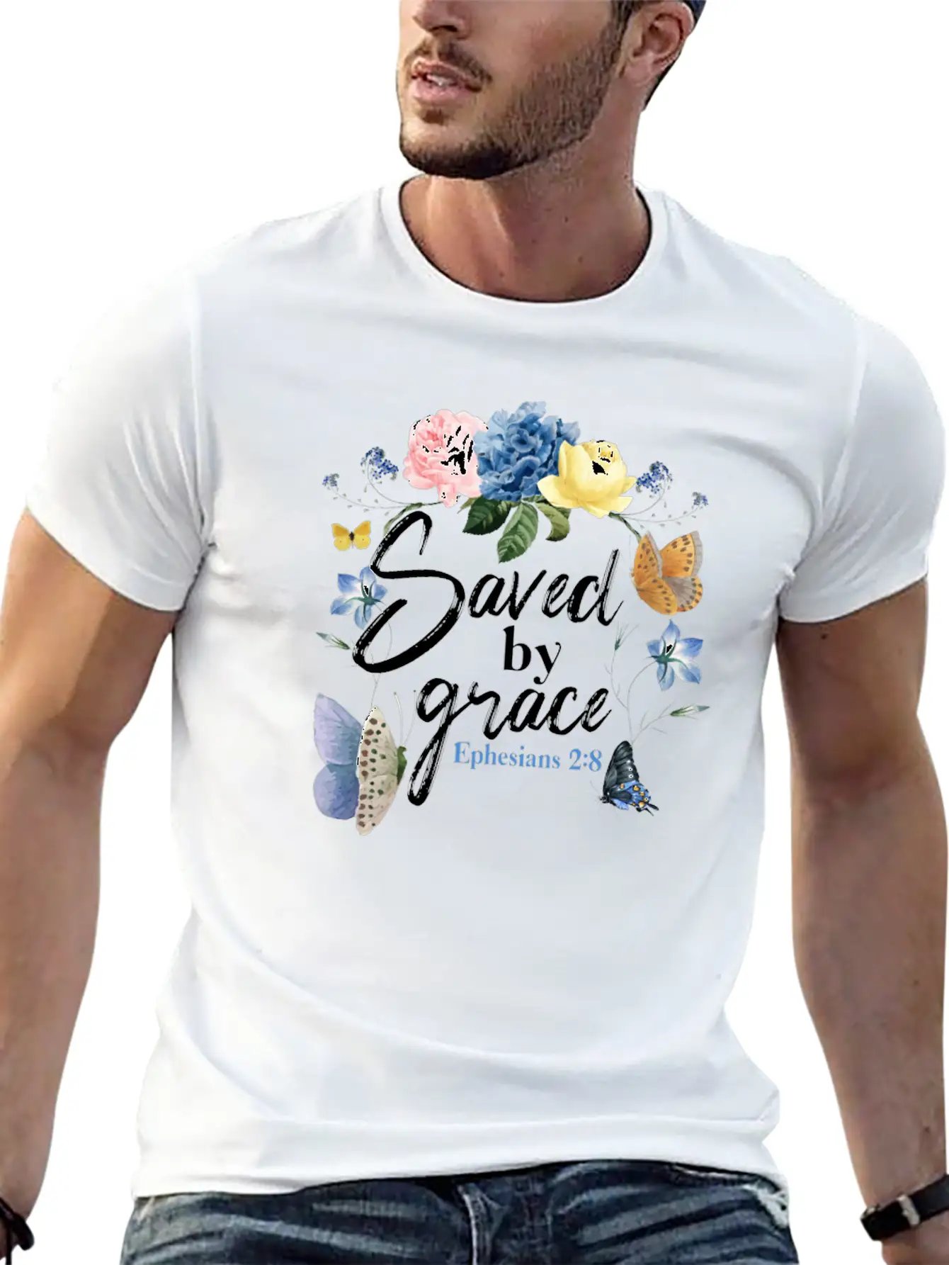 Christian Bible Verse Butterfly Unisex Short Sleeve Soft Cotton T-Shirt – Casual Everyday Wear