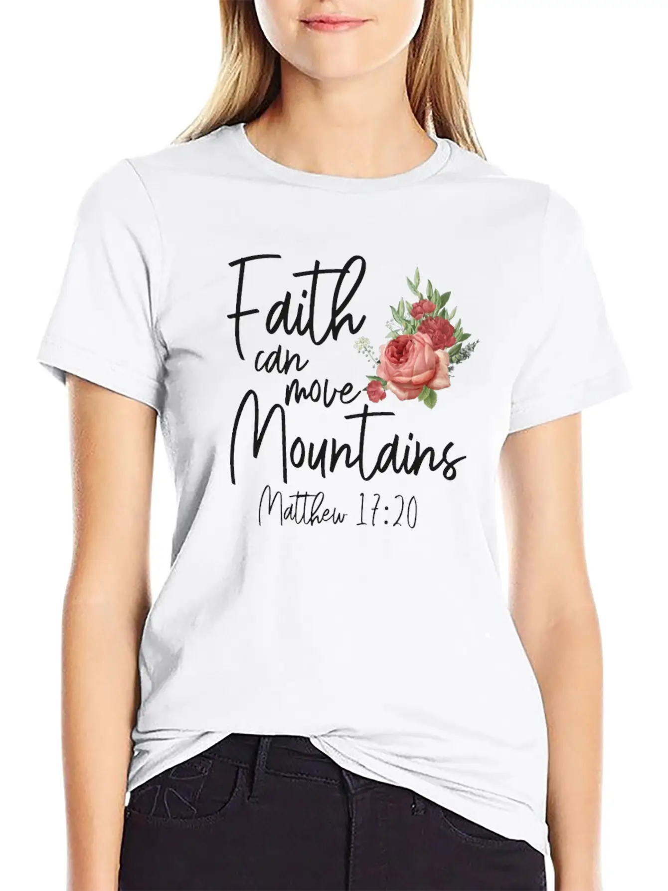 Christian Bible Verse Quote Rose Stylish Everyday T-Shirt – Unisex Basic Cotton Tee