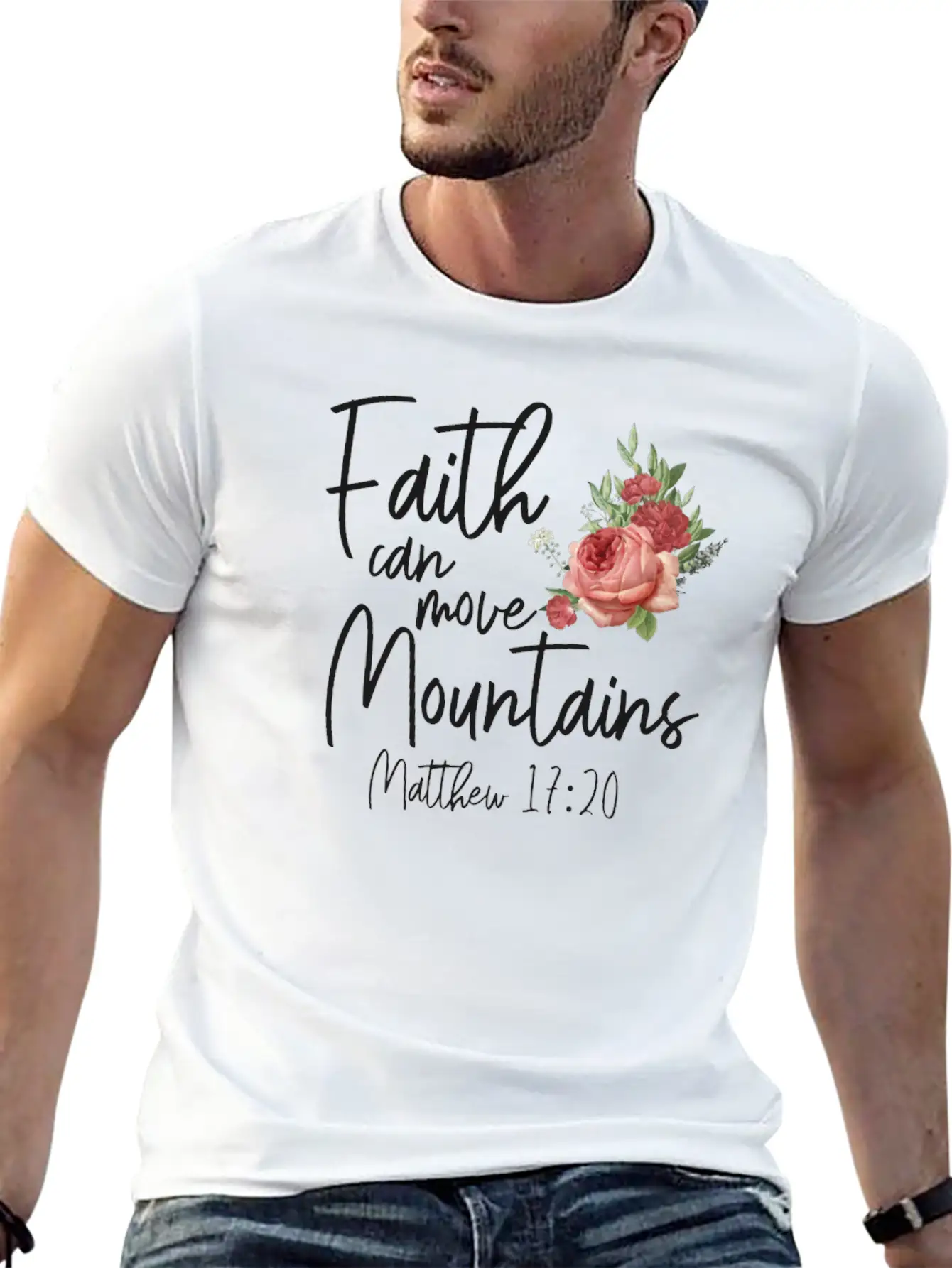 Christian Bible Verse Quote Rose Stylish Everyday T-Shirt – Unisex Basic Cotton Tee