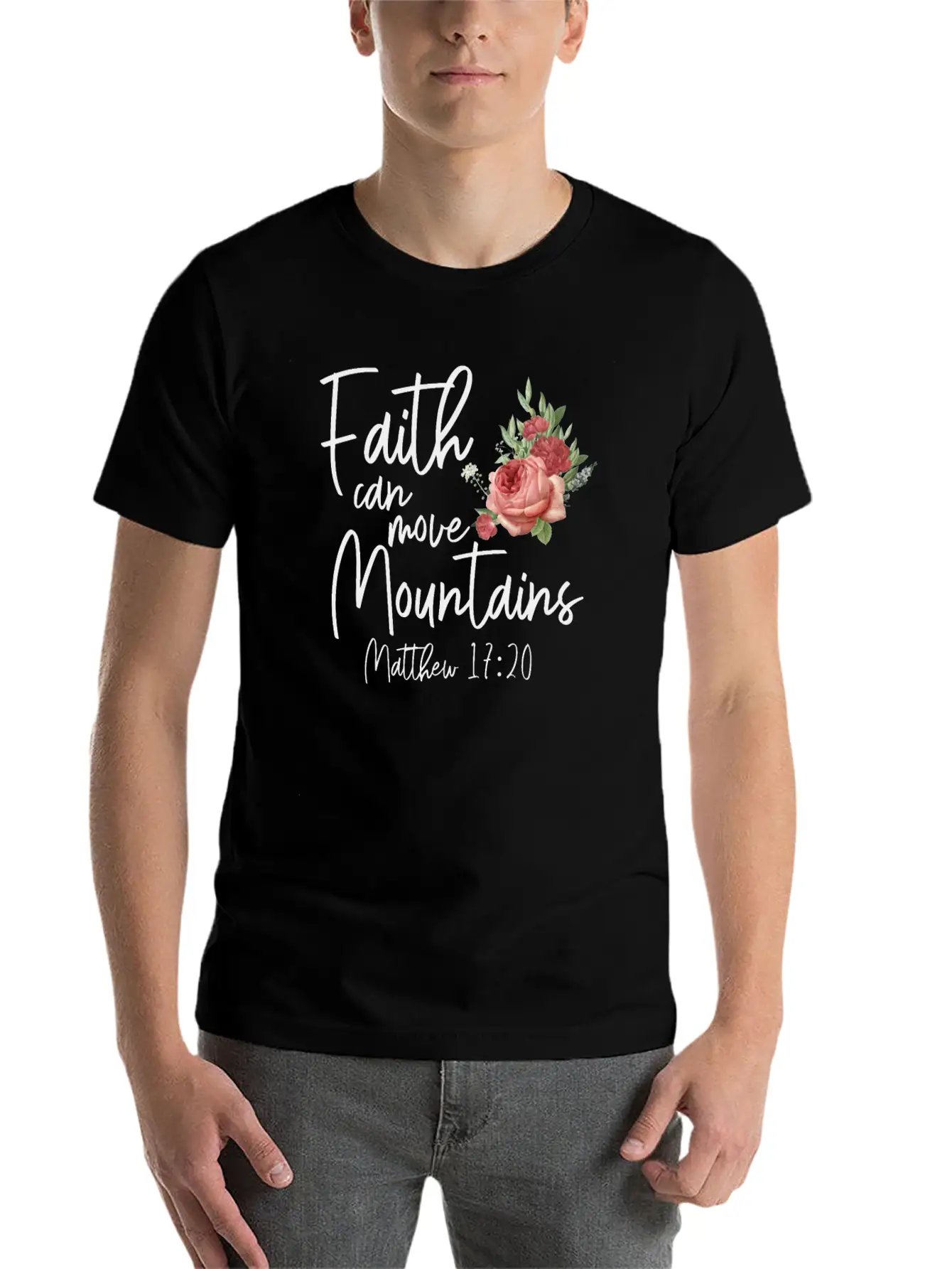 Christian Bible Verse Quote Rose Stylish Everyday T-Shirt – Unisex Basic Cotton Tee