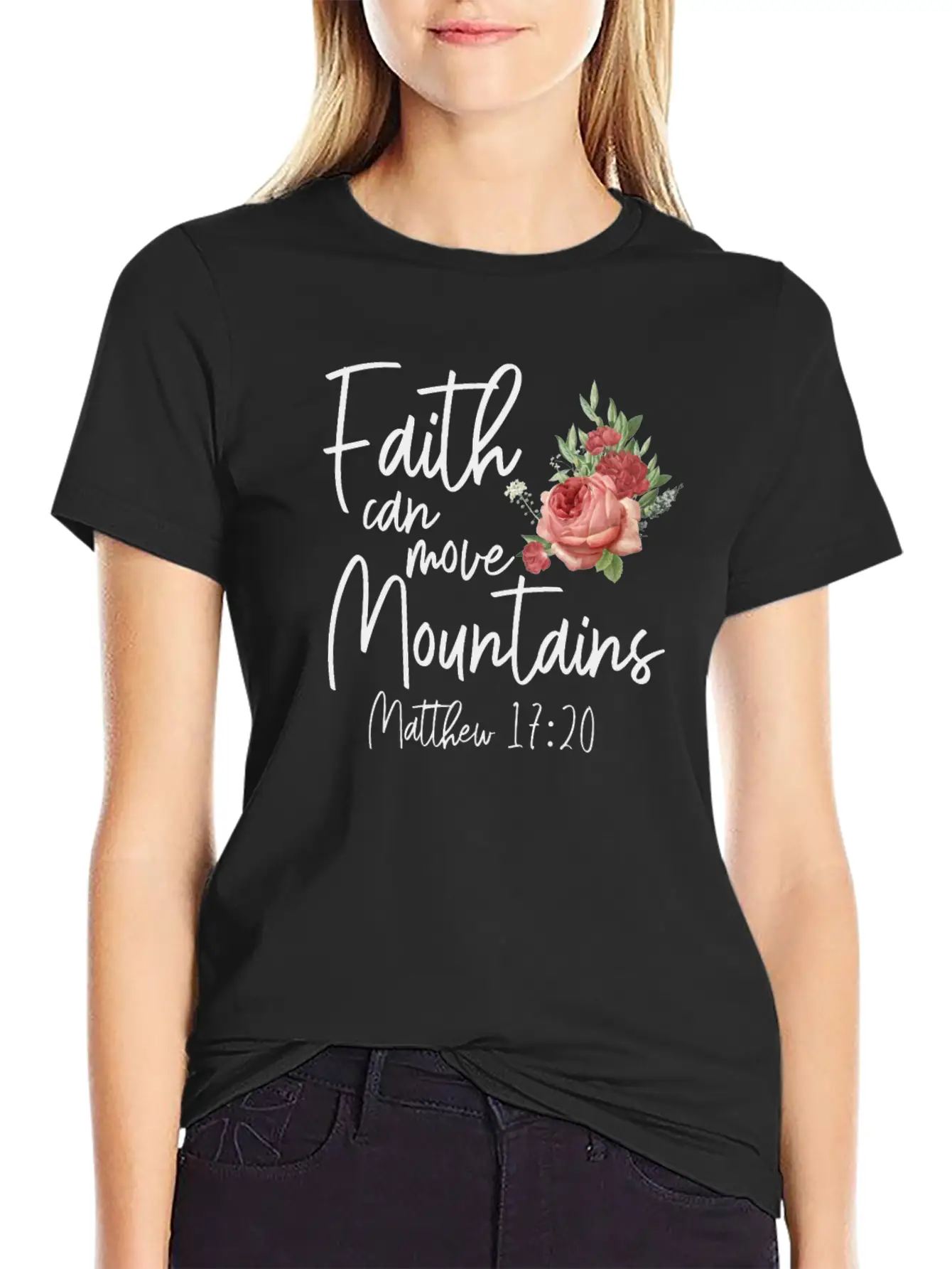 Christian Bible Verse Quote Rose Stylish Everyday T-Shirt – Unisex Basic Cotton Tee