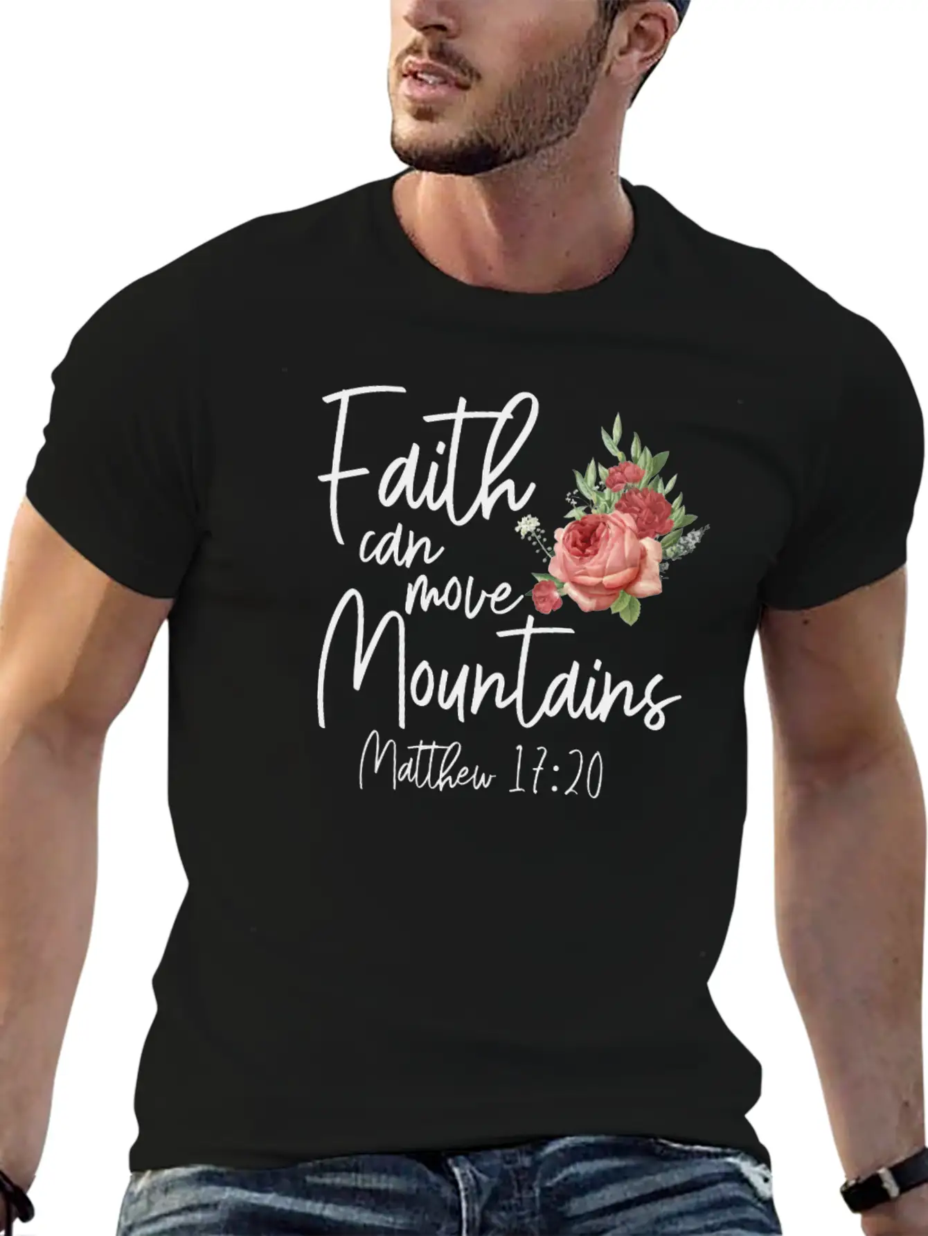 Christian Bible Verse Quote Rose Stylish Everyday T-Shirt – Unisex Basic Cotton Tee