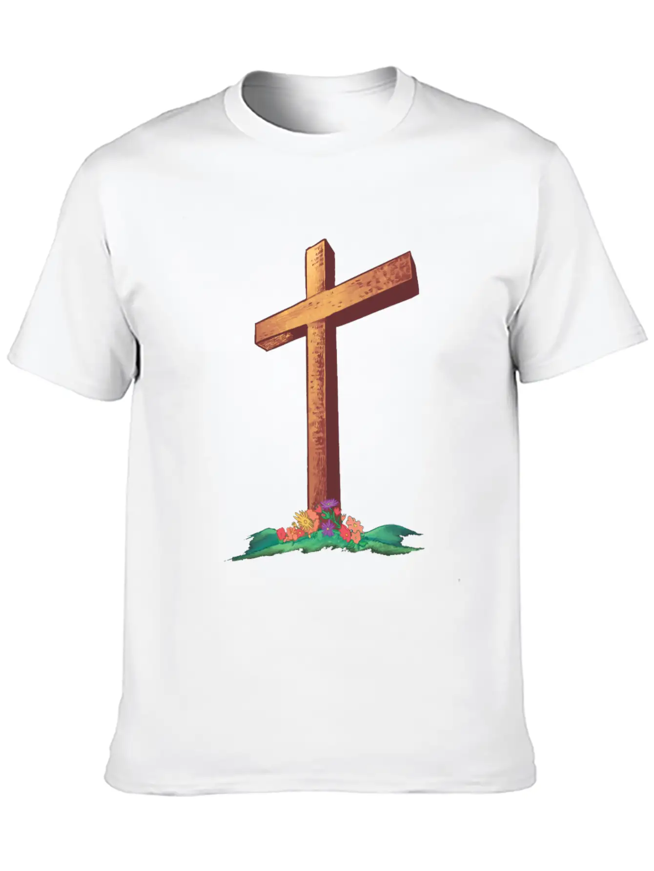 Christian Cross With Flowers On A Hill Timeless Short Sleeve Tee – Comfy And Minimalist Design