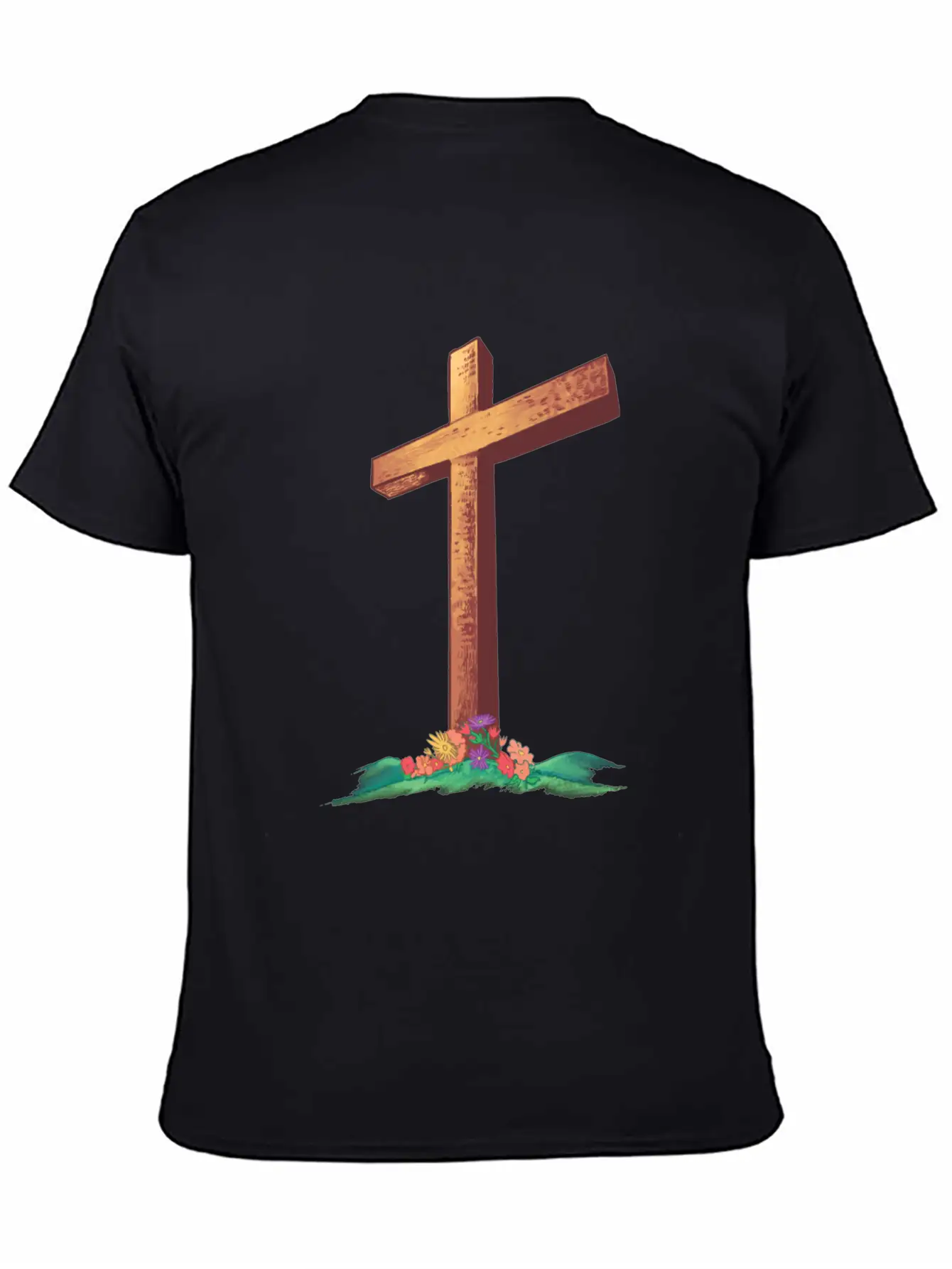 Christian Cross With Flowers On A Hill Timeless Short Sleeve Tee – Comfy And Minimalist Design