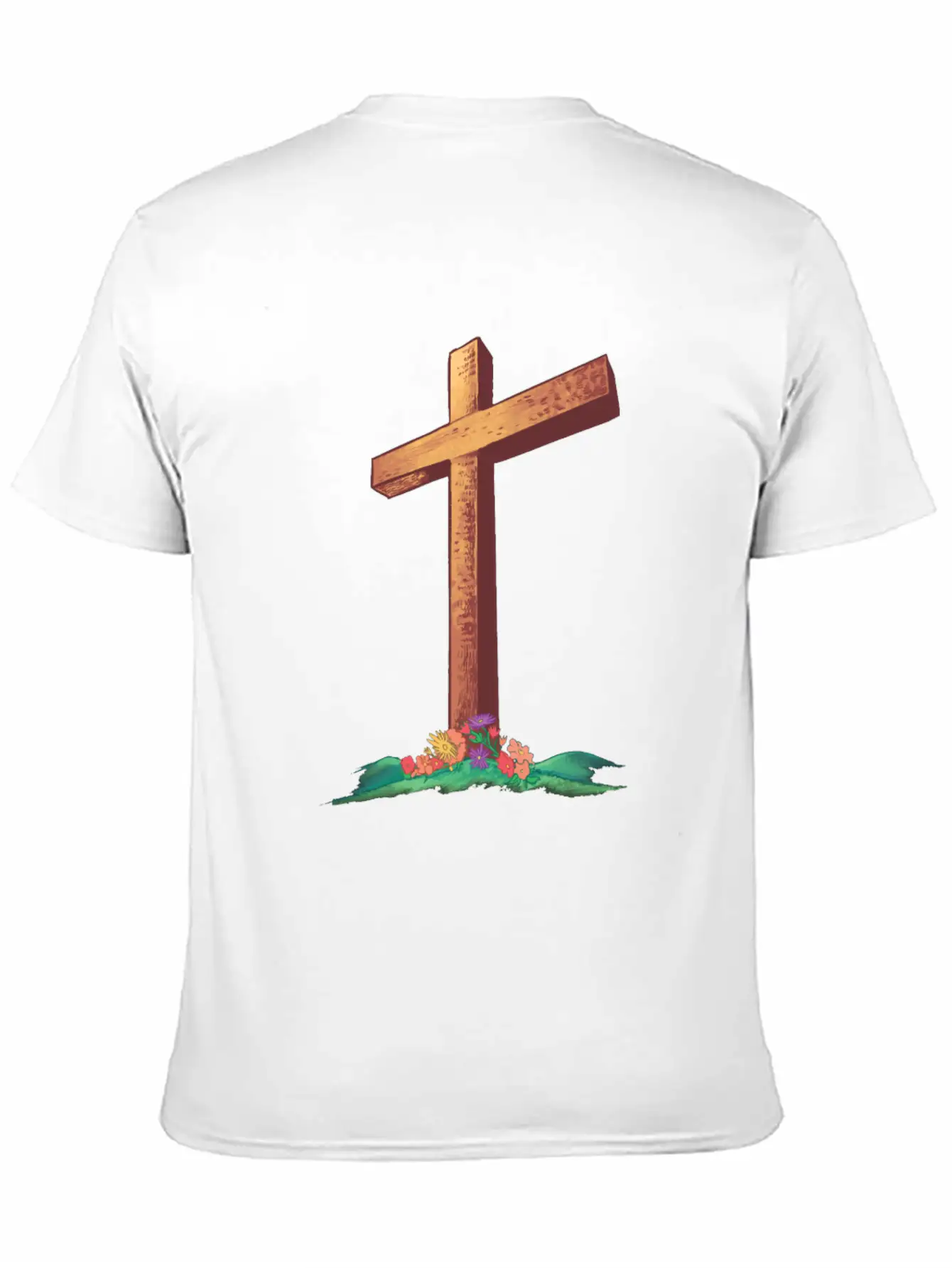 Christian Cross With Flowers On A Hill Timeless Short Sleeve Tee – Comfy And Minimalist Design