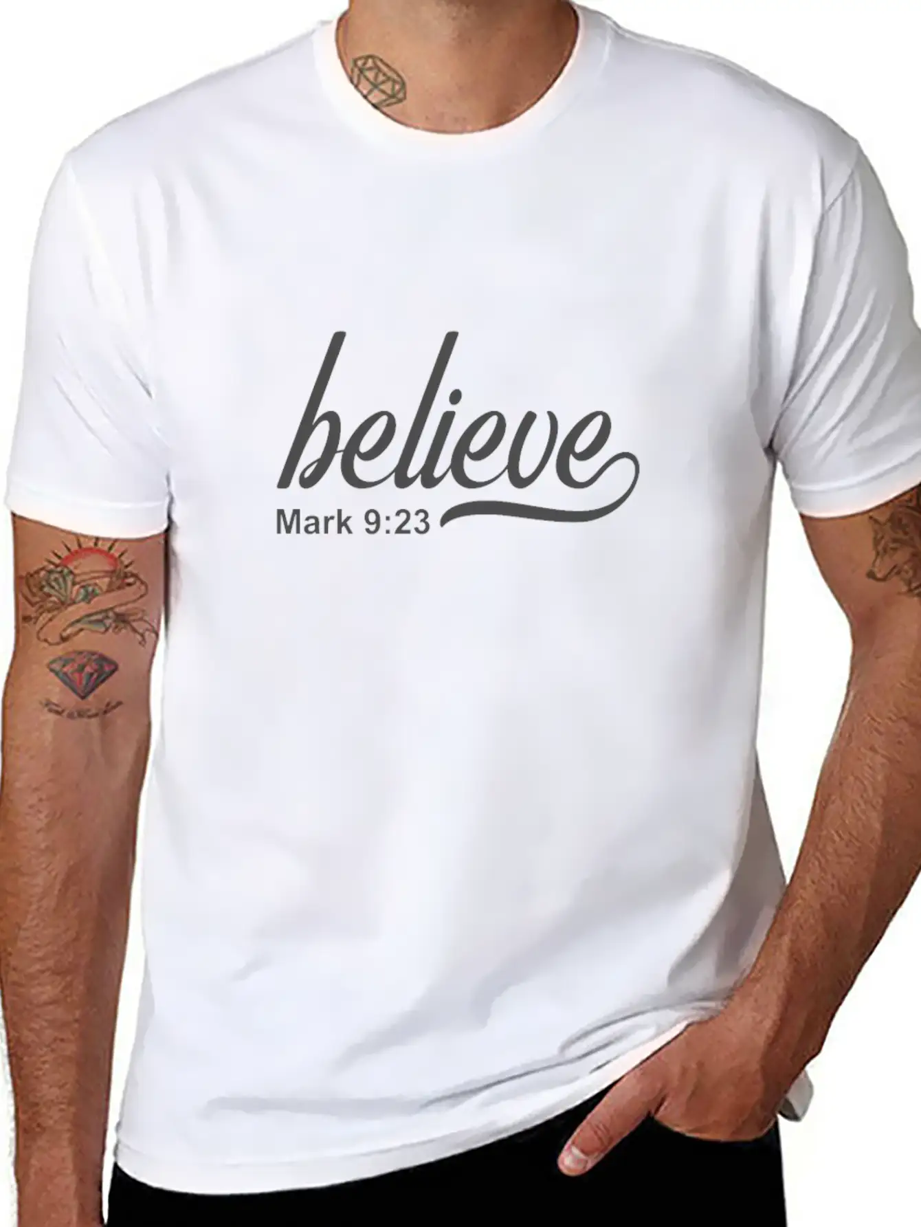Christian Design Believe Mark 9 Verse 23 Timeless Short Sleeve Tee – Comfy And Minimalist Design