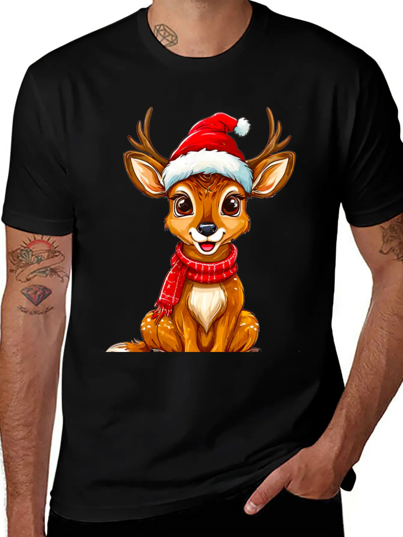 Christmas Deer Unisex Short Sleeve Soft Cotton T-Shirt – Casual Everyday Wear