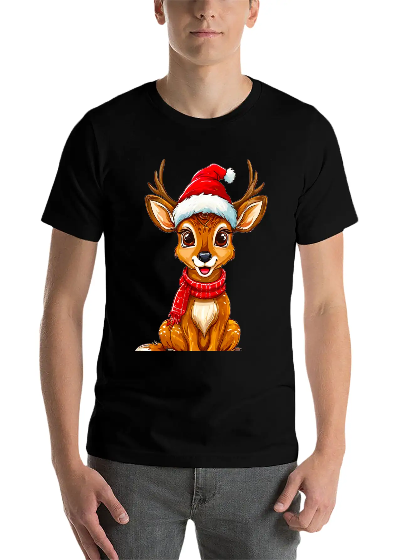 Christmas Deer Unisex Short Sleeve Soft Cotton T-Shirt – Casual Everyday Wear