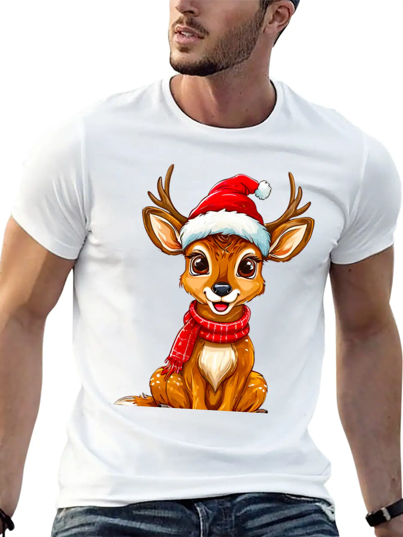 Christmas Deer Unisex Short Sleeve Soft Cotton T-Shirt – Casual Everyday Wear